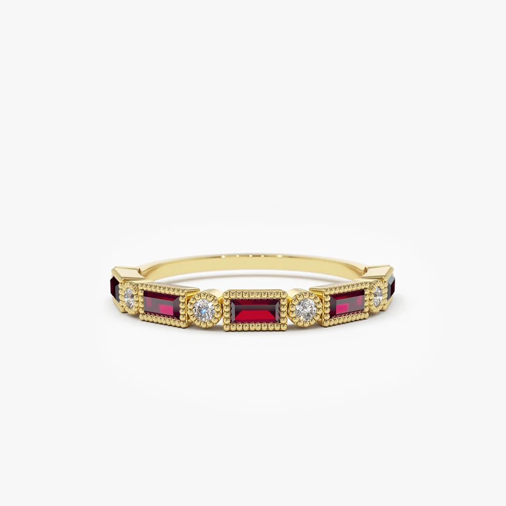 14k Baguette Ruby and Diamond Ring