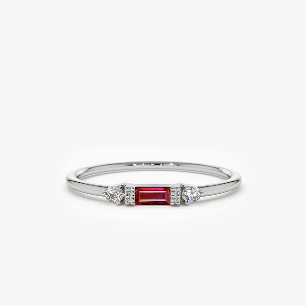 14K Baguette Ruby With Diamond Ring - Image 6