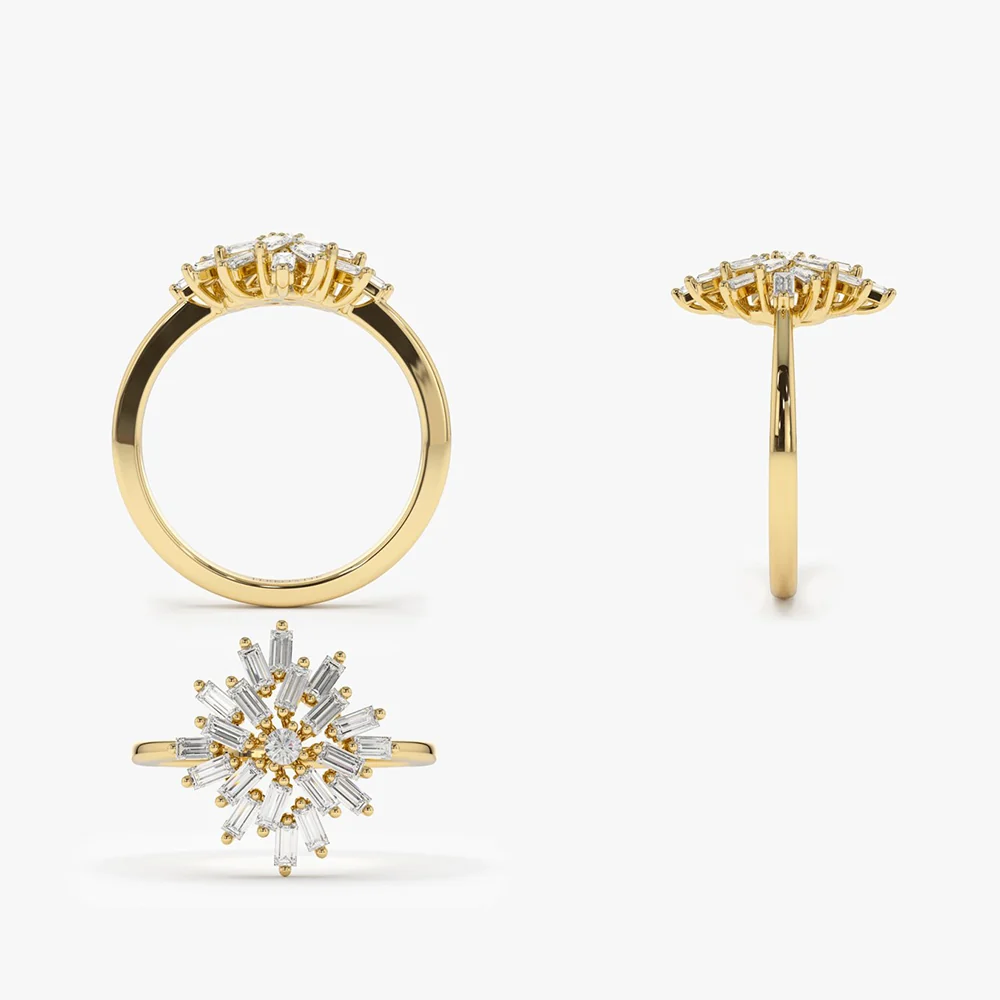14K Ballerina Baguette Diamond Cluster Ring - Image 10