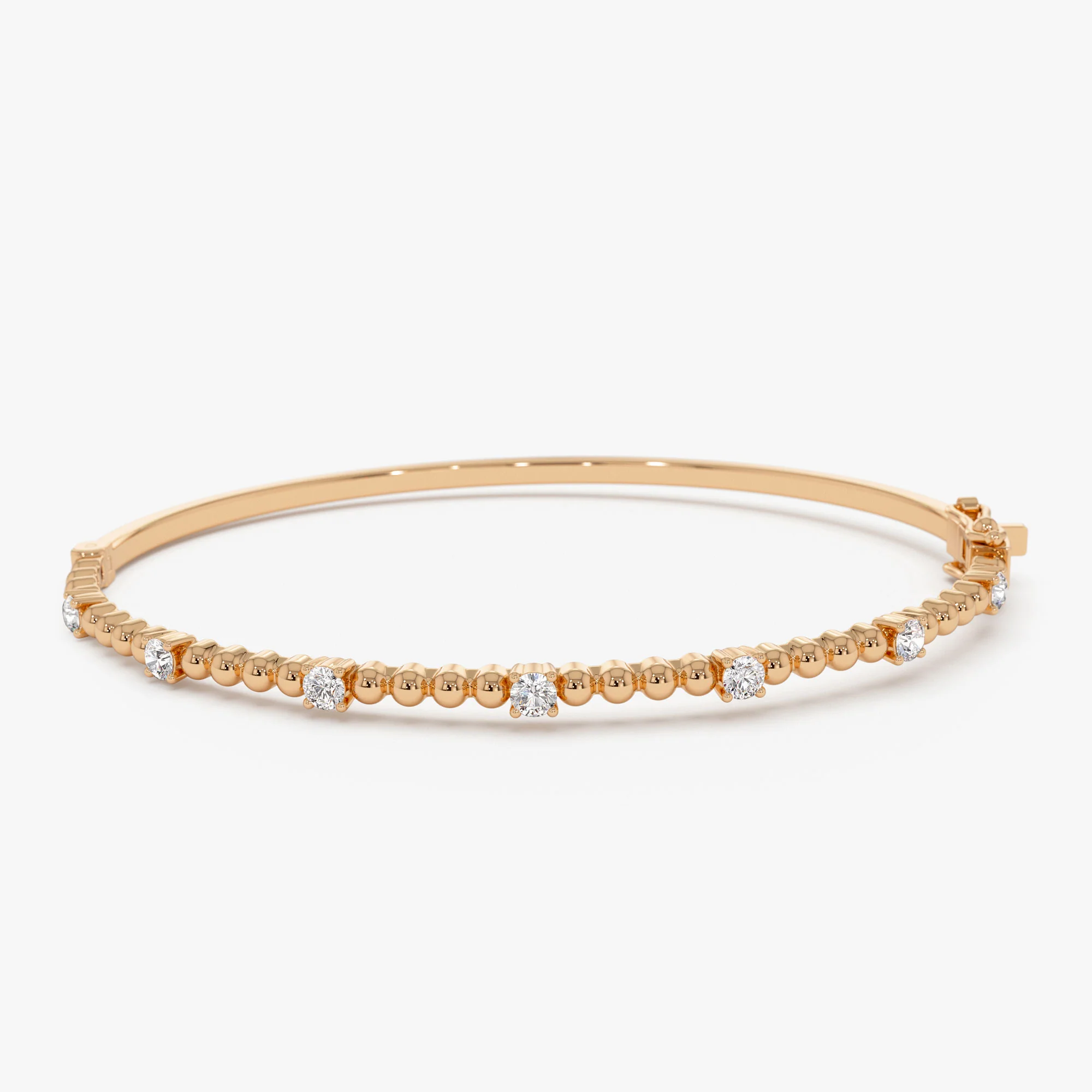 14K Beaded Gold Diamond Bangle Bracelet - Image 6