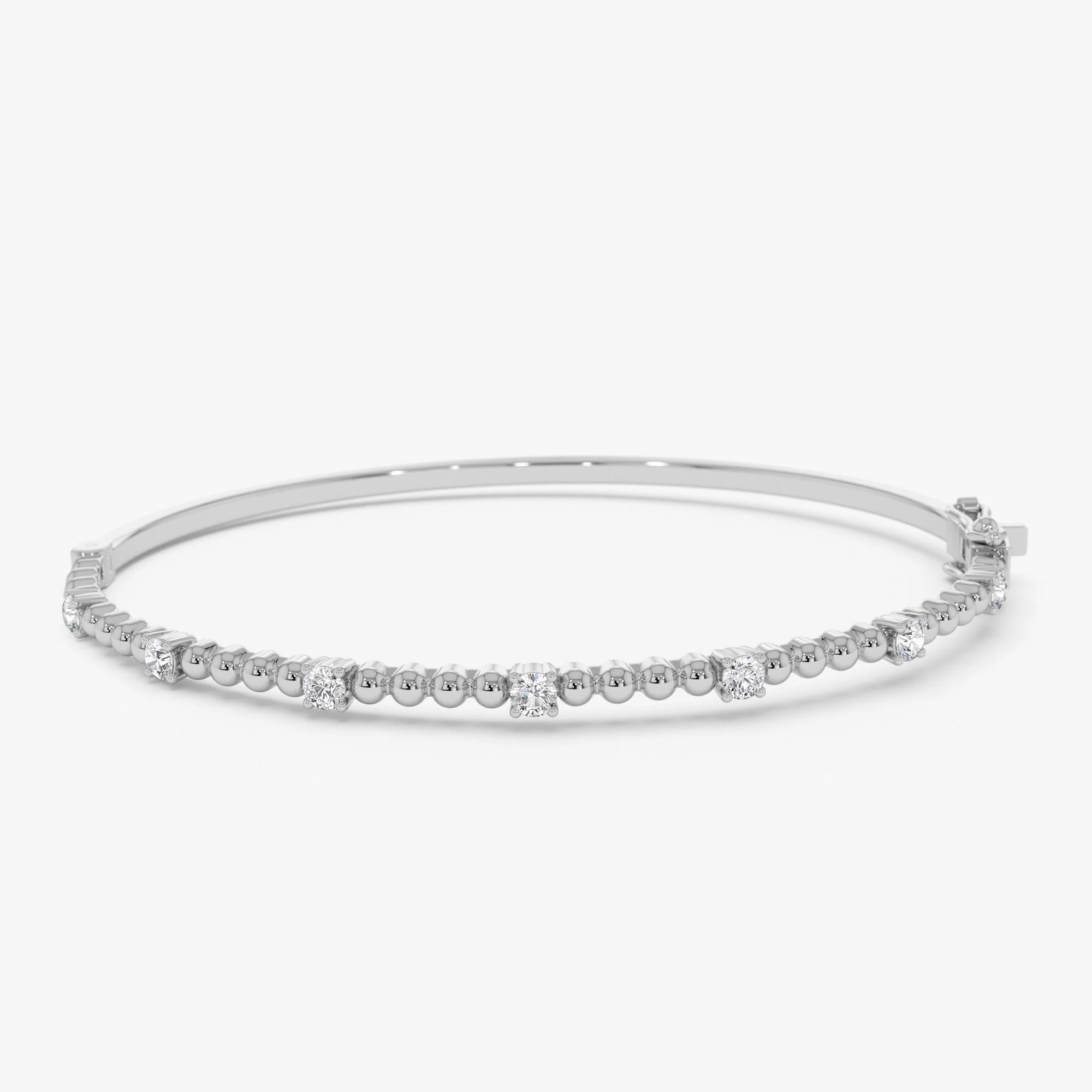 14K Beaded Gold Diamond Bangle Bracelet - Image 7