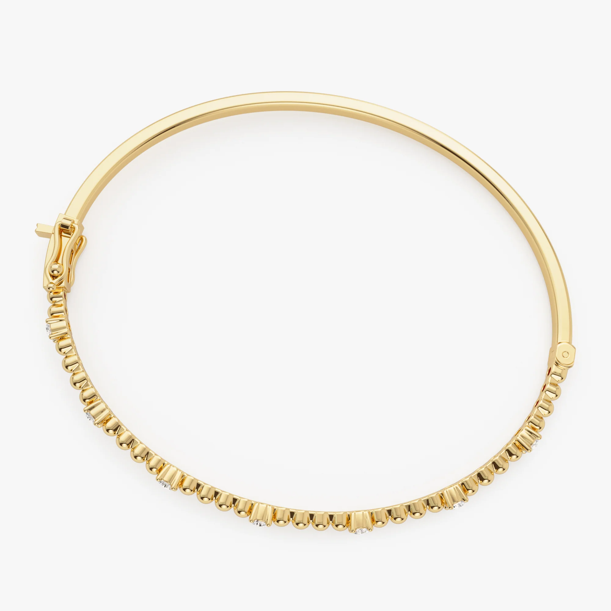 14K Beaded Gold Diamond Bangle Bracelet - Image 8
