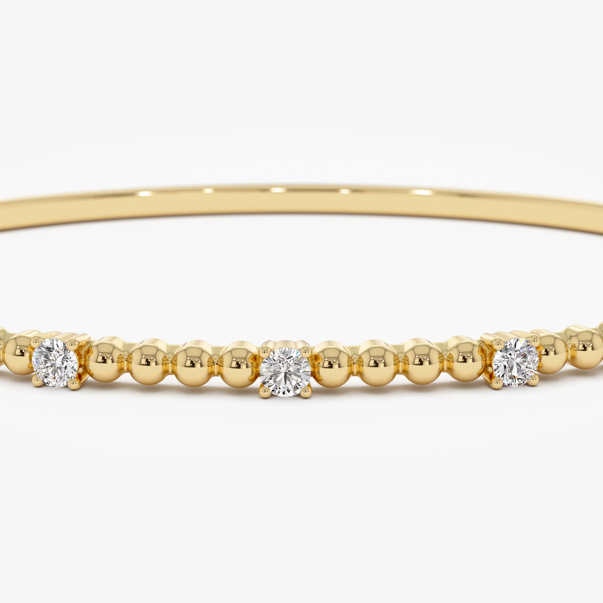 14K Beaded Gold Diamond Bangle Bracelet - Image 9