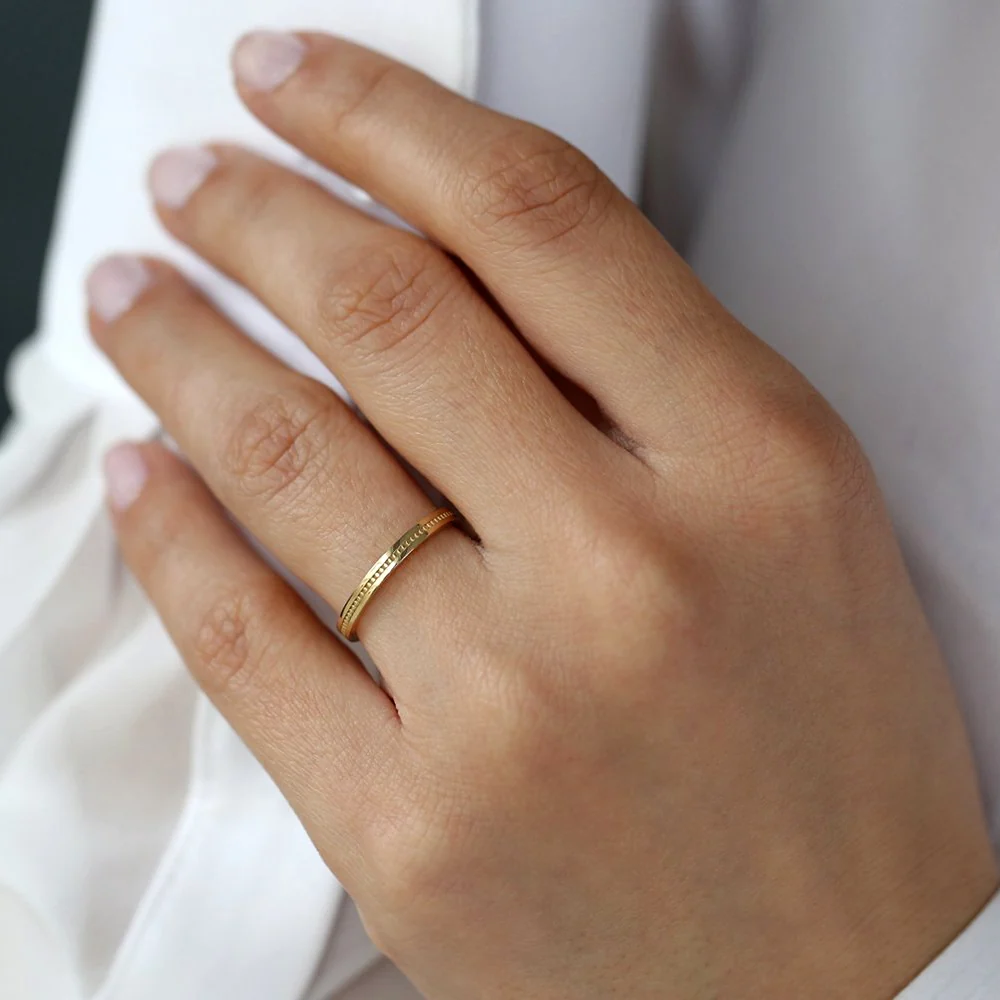 14k Beaded Stacking Gold Wedding Band - Image 4