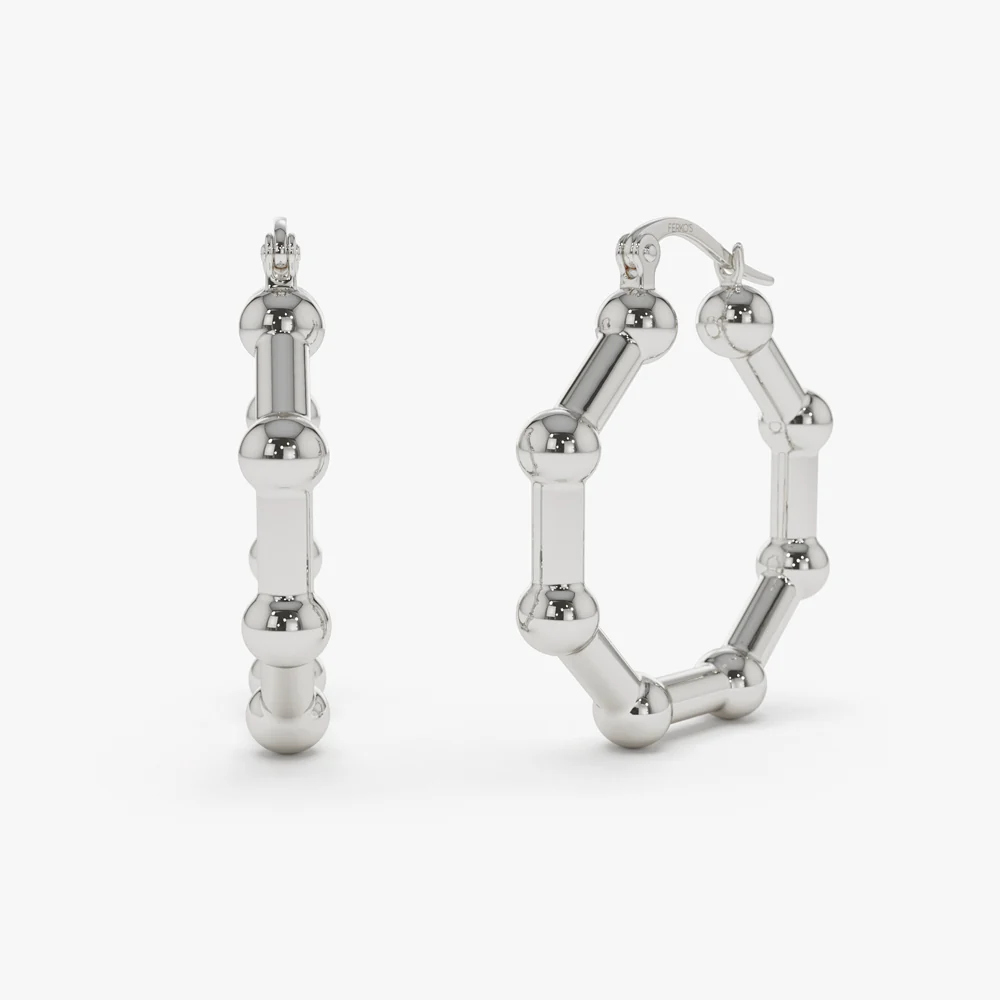 14k Beaded Tube Hoop Earrings - Image 7