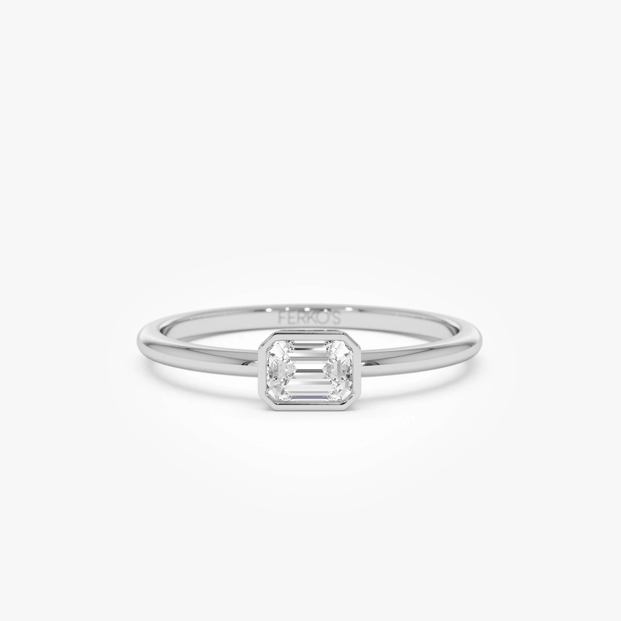 14k Bezel Set Emerald Cut Diamond Solitaire Ring - Image 4
