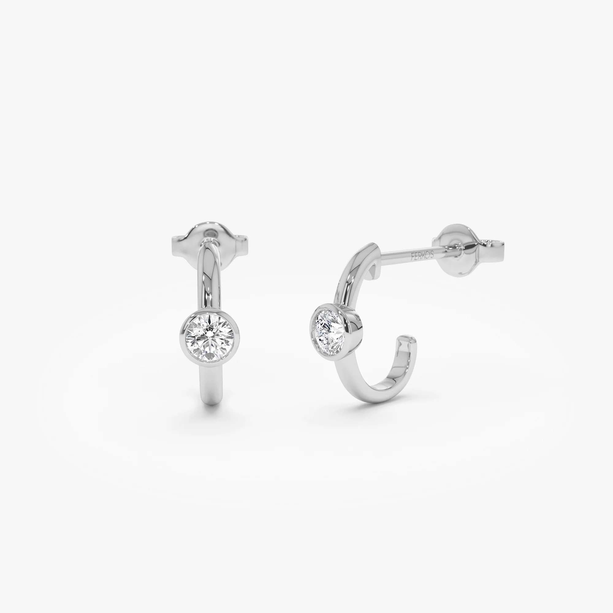14k Bezel Setting Diamond J Hoops - Image 6