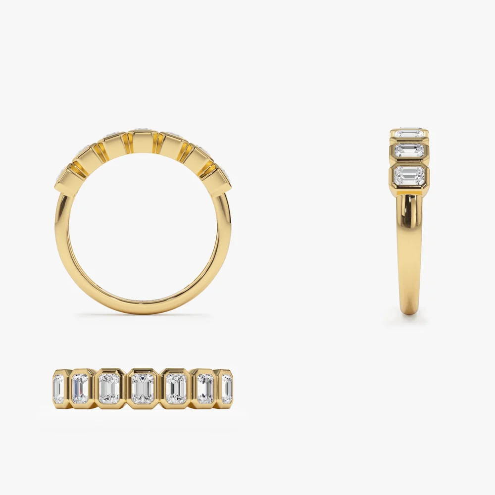 14k Bezel Setting Emerald Cut Diamond Wedding Band - Image 10