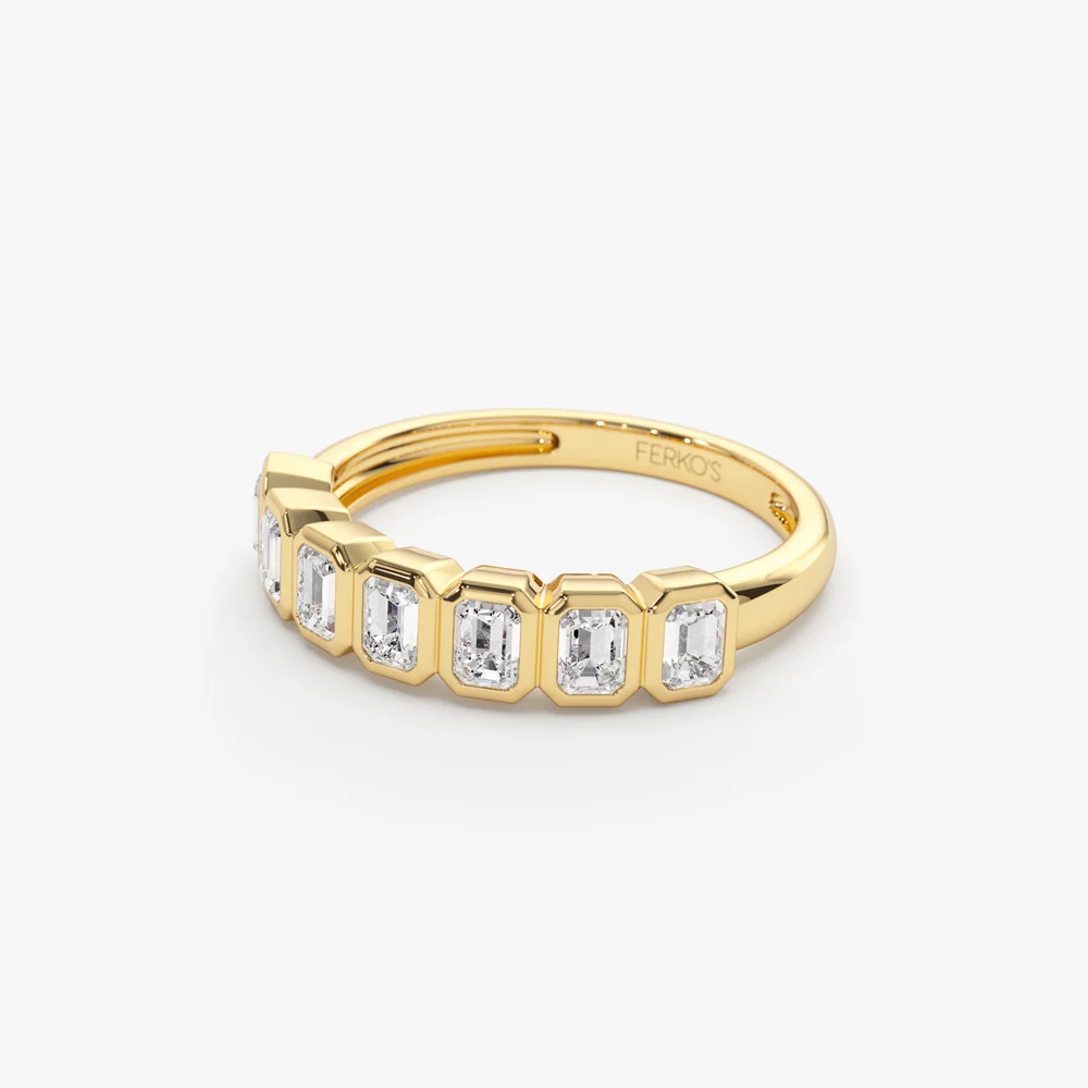 14k Bezel Setting Emerald Cut Diamond Wedding Band - Image 9