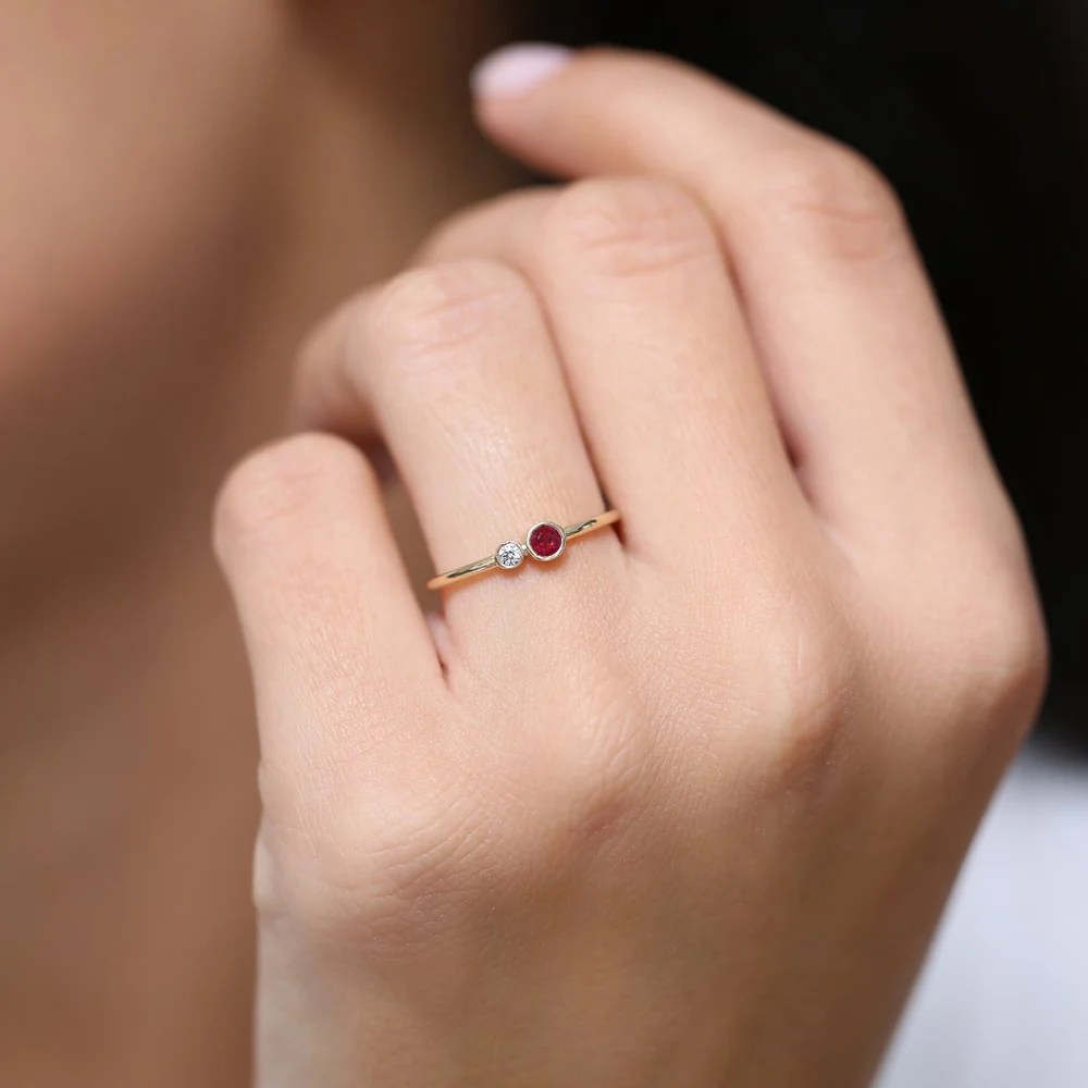 14K Gold Bezel Setting Ruby and Diamond Ring - Image 3