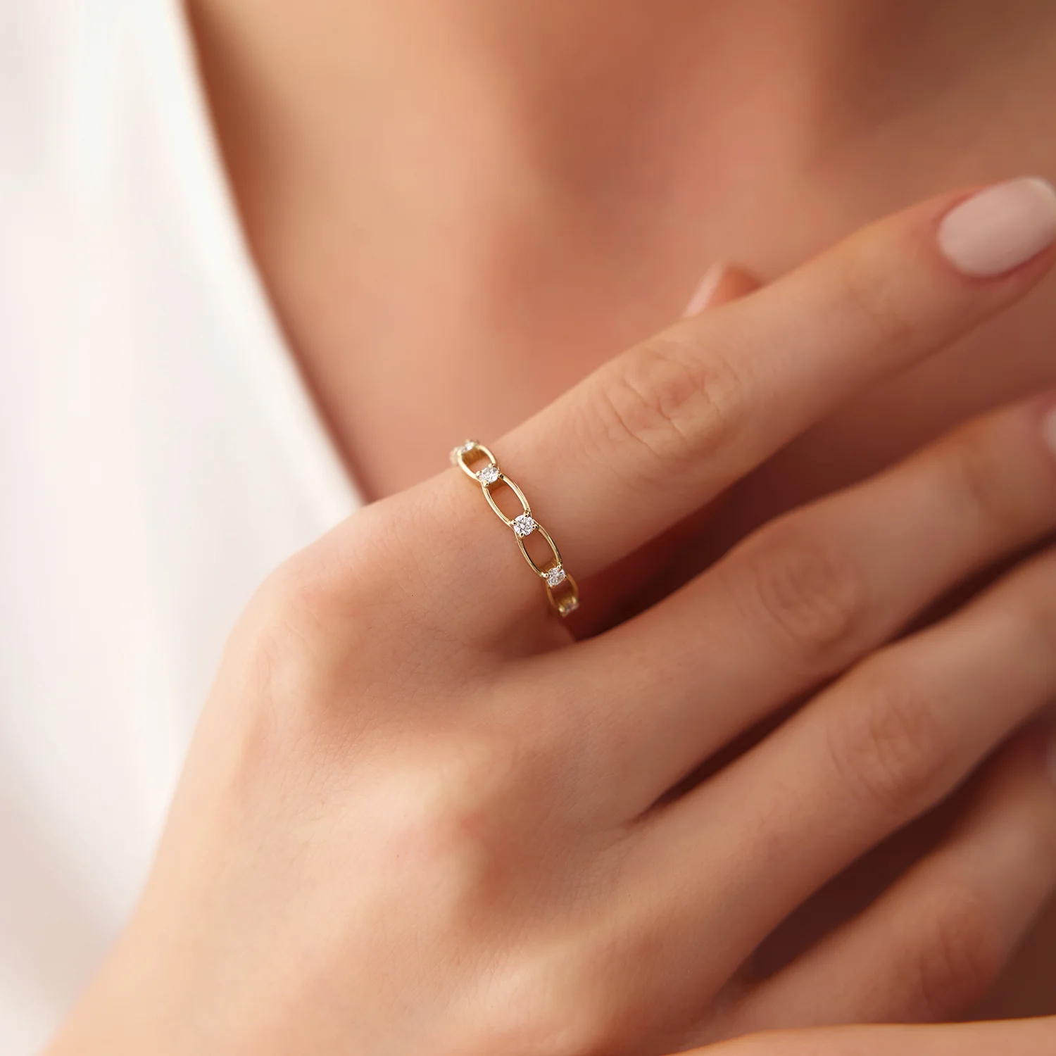 14K Gold Bezel Setting Unique Diamond Wedding Band - Image 3