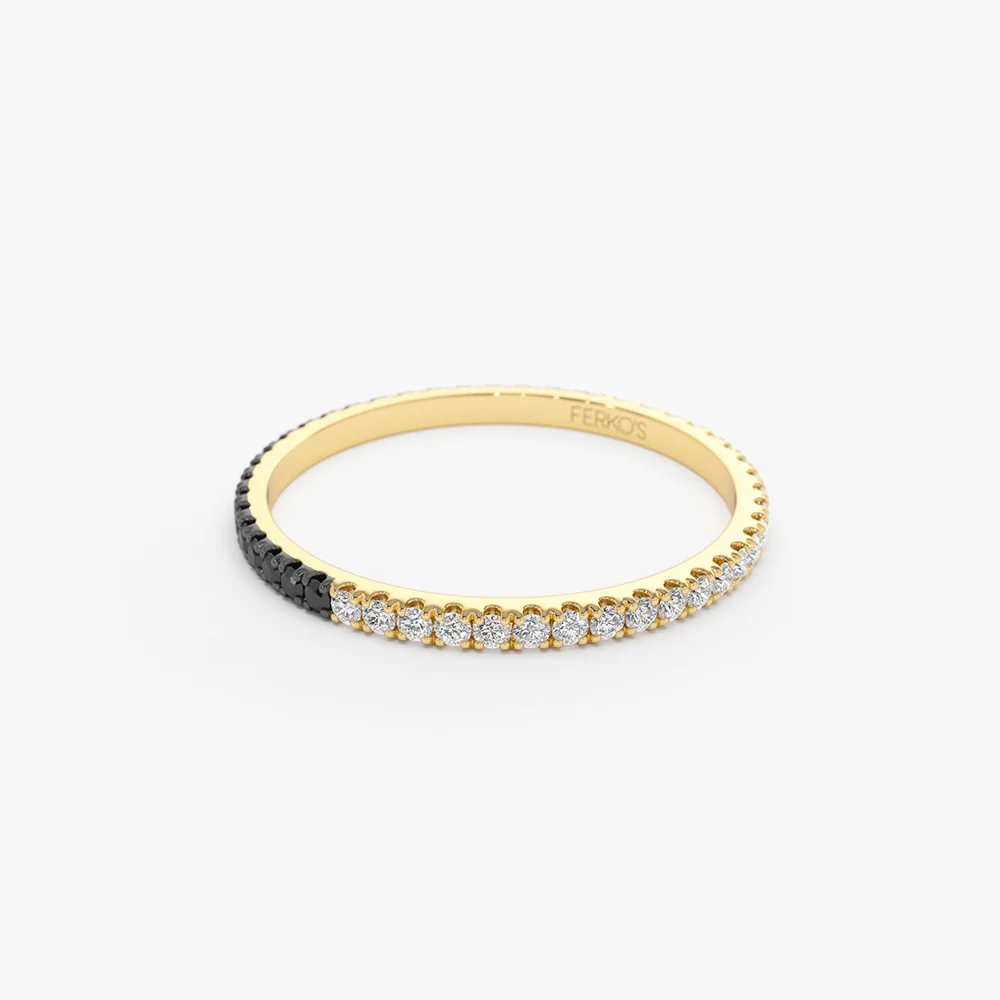 14k Black & White Diamond Micro Pave Eternity Band - Image 5
