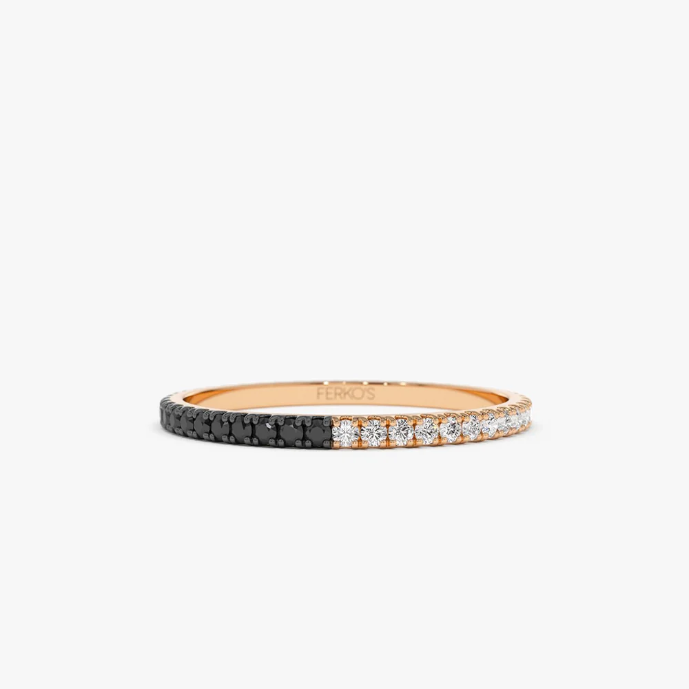 14k Black & White Diamond Micro Pave Eternity Band - Image 7