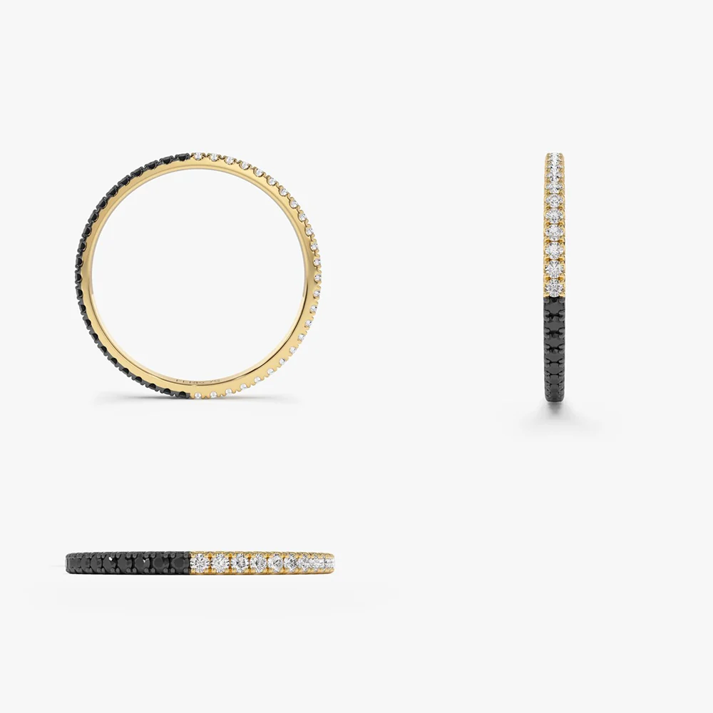 14k Black & White Diamond Micro Pave Eternity Band - Image 8