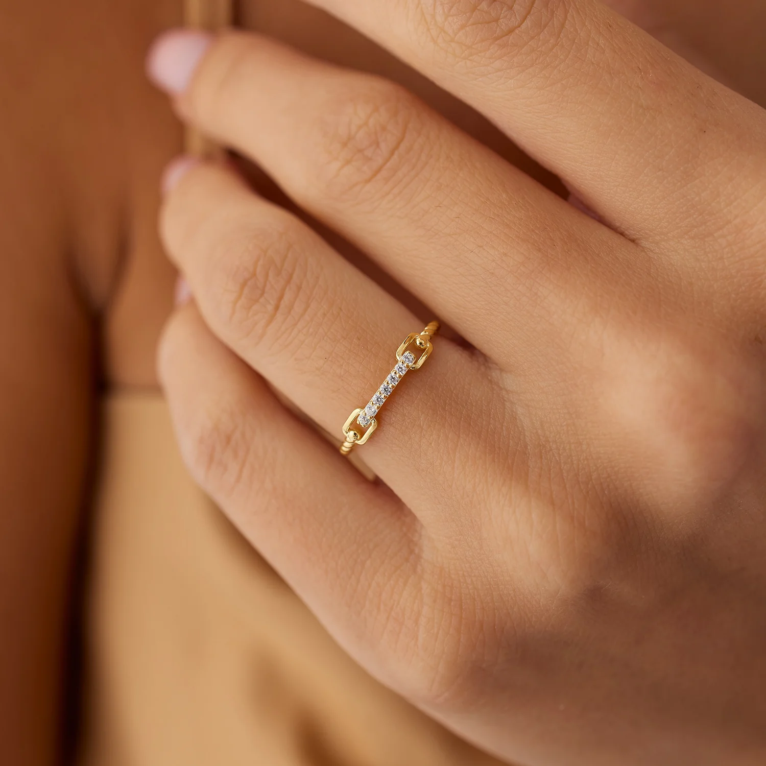 14k Braided Stackable Pave Diamond Ring - Image 2