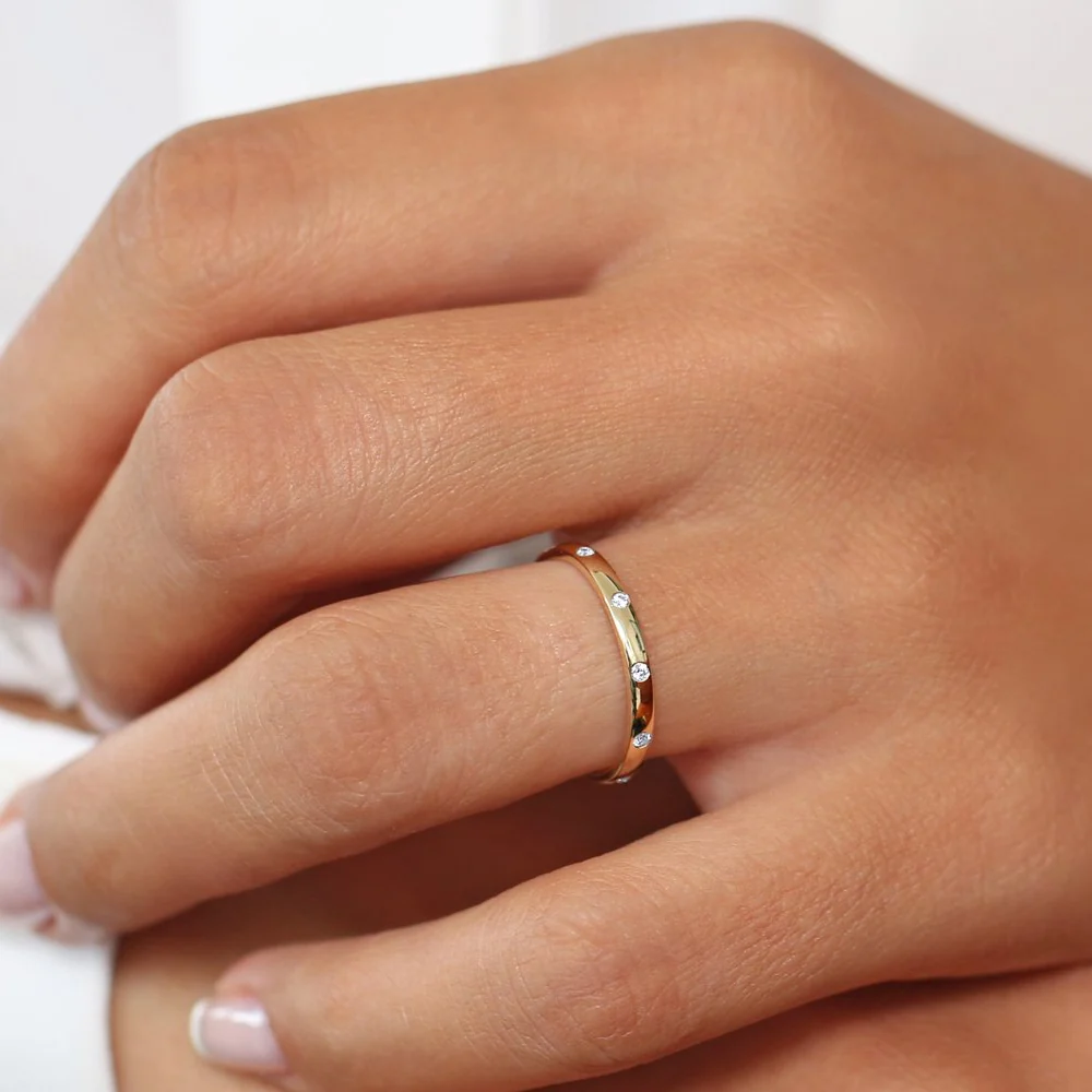 14K Burnish Set Diamond Wedding Ring - Image 3
