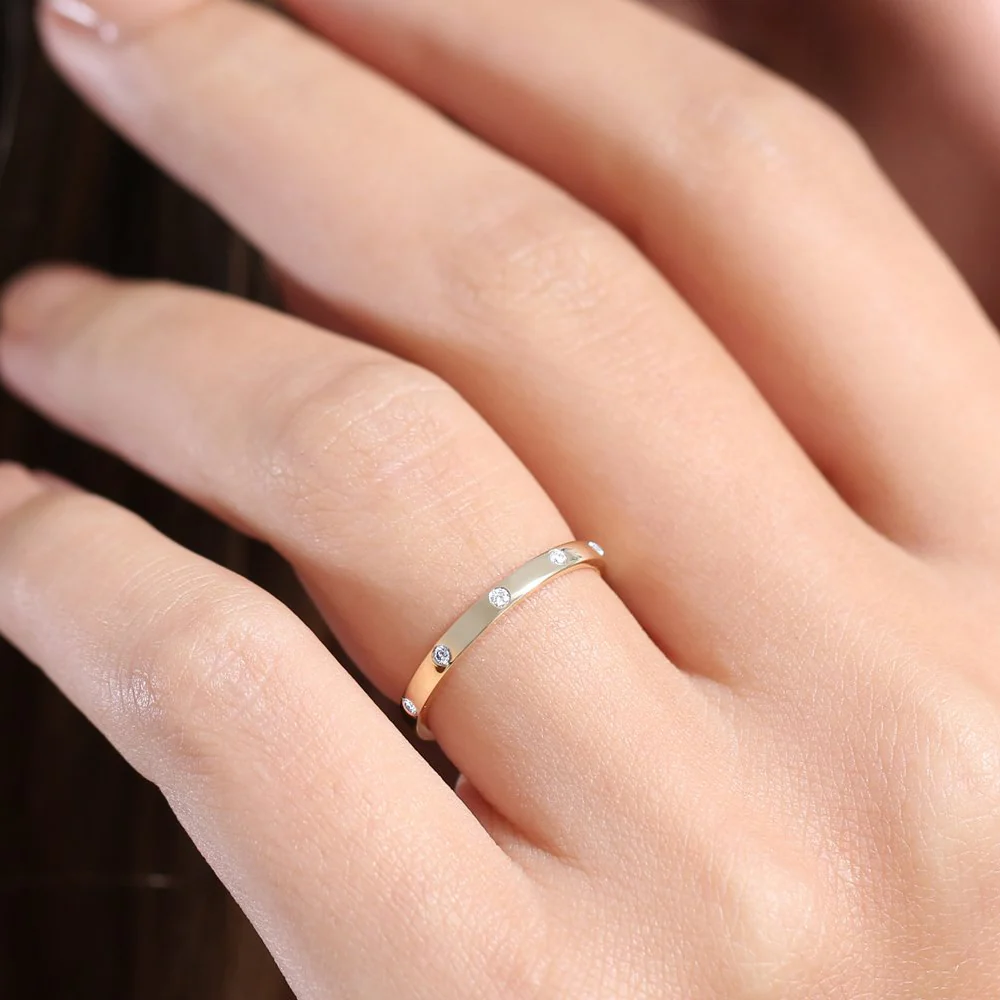 14K Burnish Set Diamond Wedding Ring - Image 4