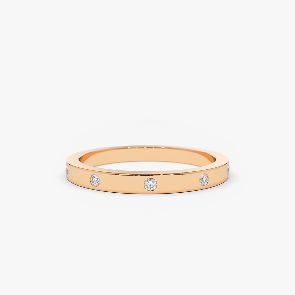 14K Burnish Set Diamond Wedding Ring - Image 5