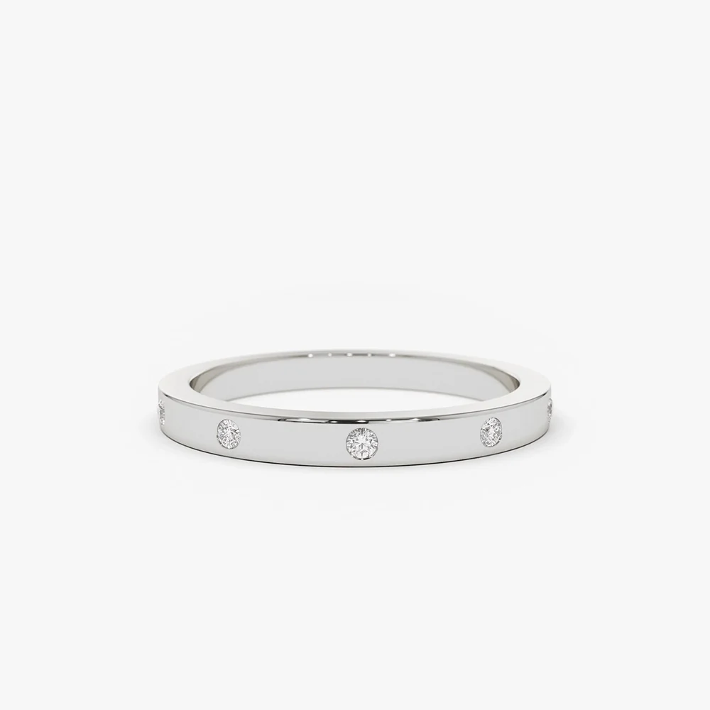14K Burnish Set Diamond Wedding Ring - Image 6