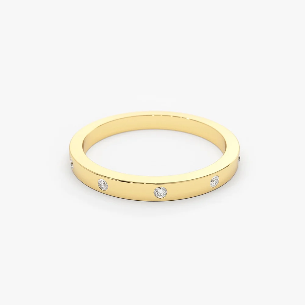 14K Burnish Set Diamond Wedding Ring - Image 7