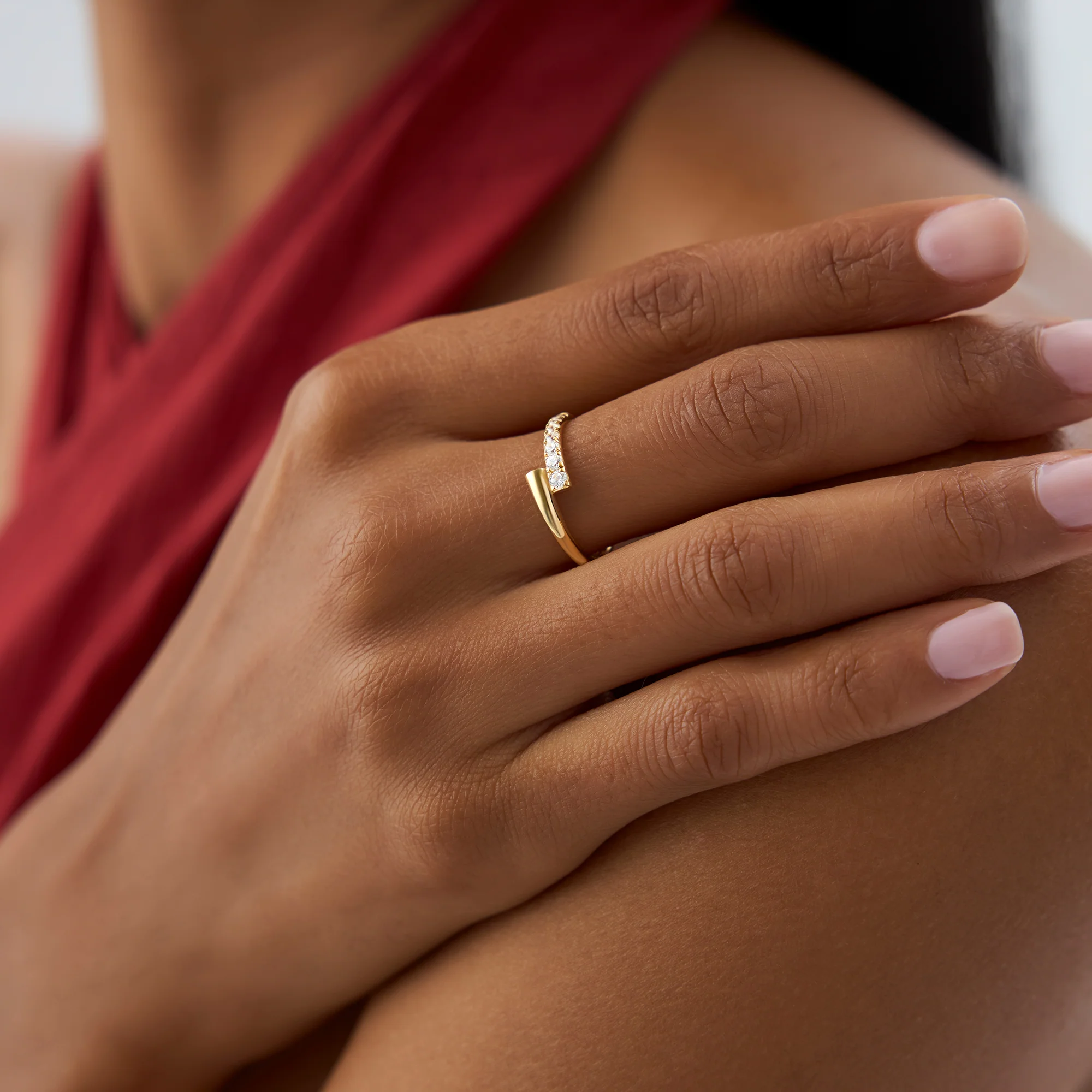 14k Bypass Gold & Pave Diamond Ring - Image 2