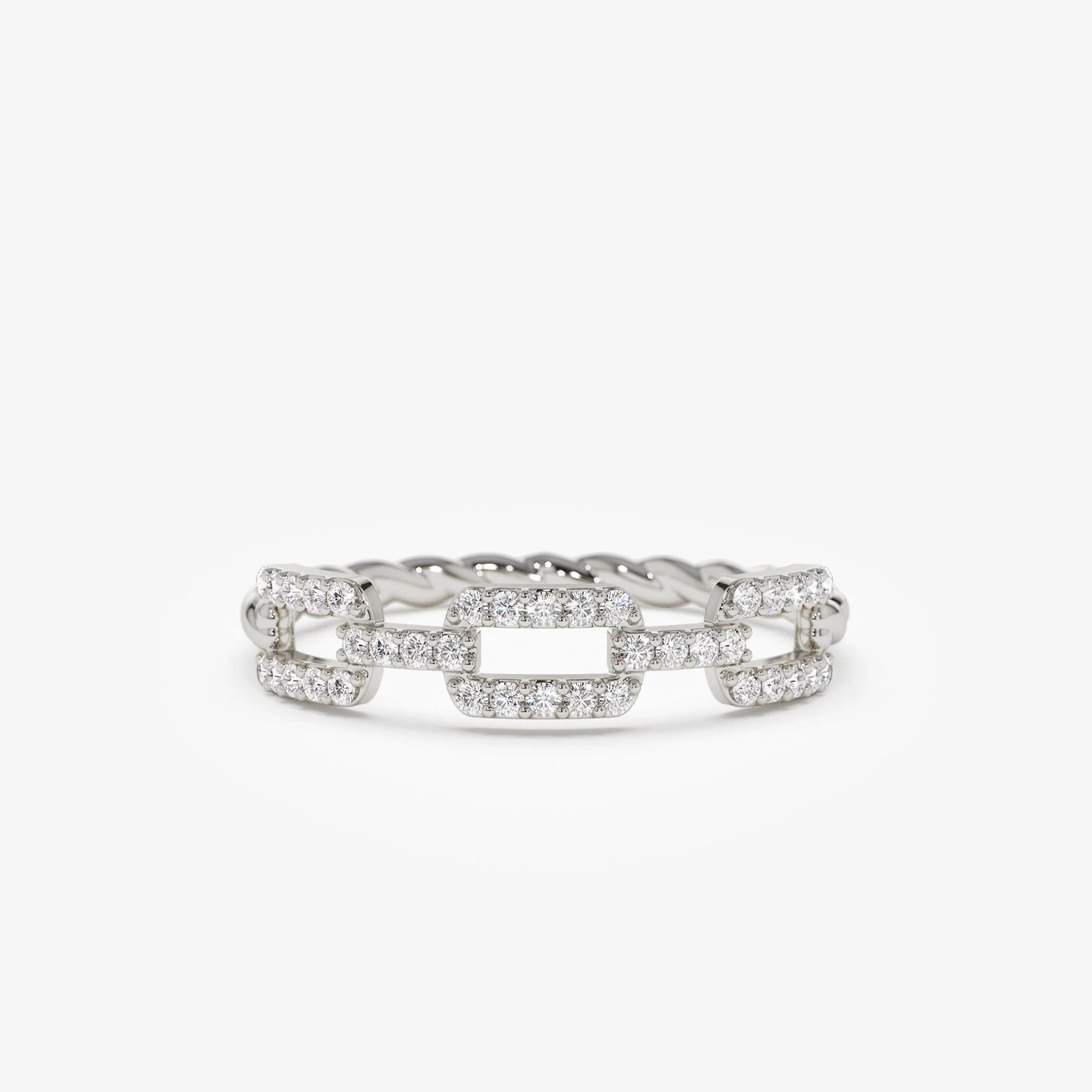 14k Chain Link Diamond Ring with Twisted Rope Band - Image 5