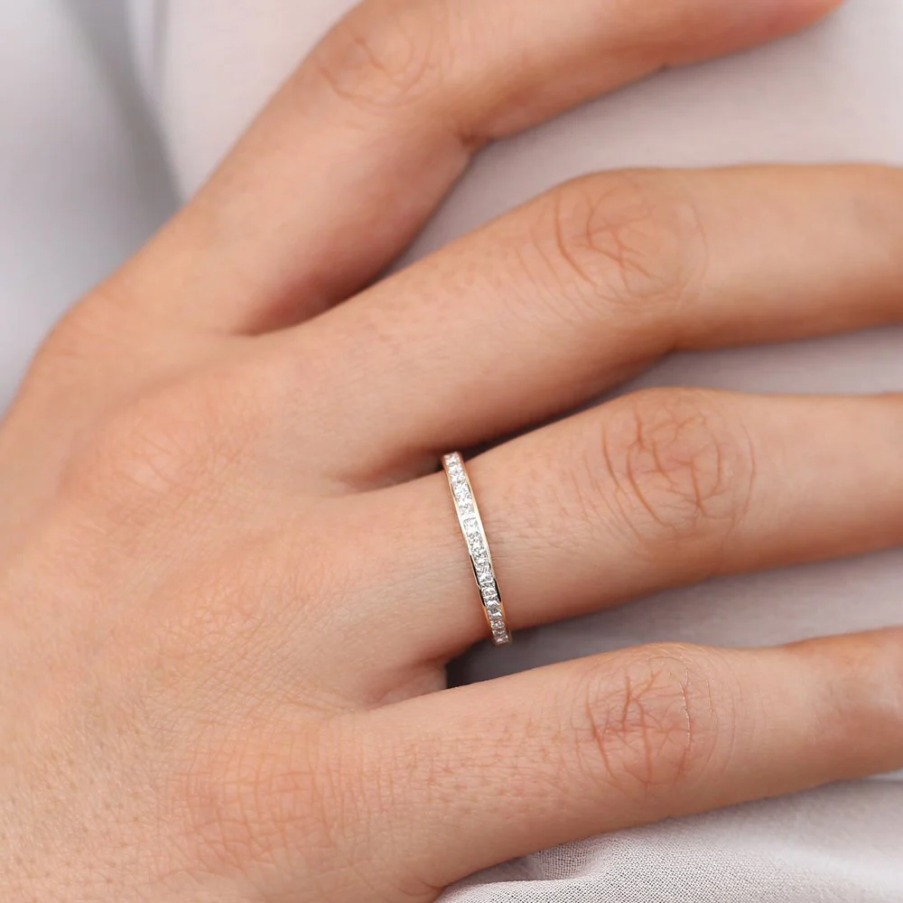 14k Channel Setting Princess Cut Half Eternity Diamond Ring - Image 2