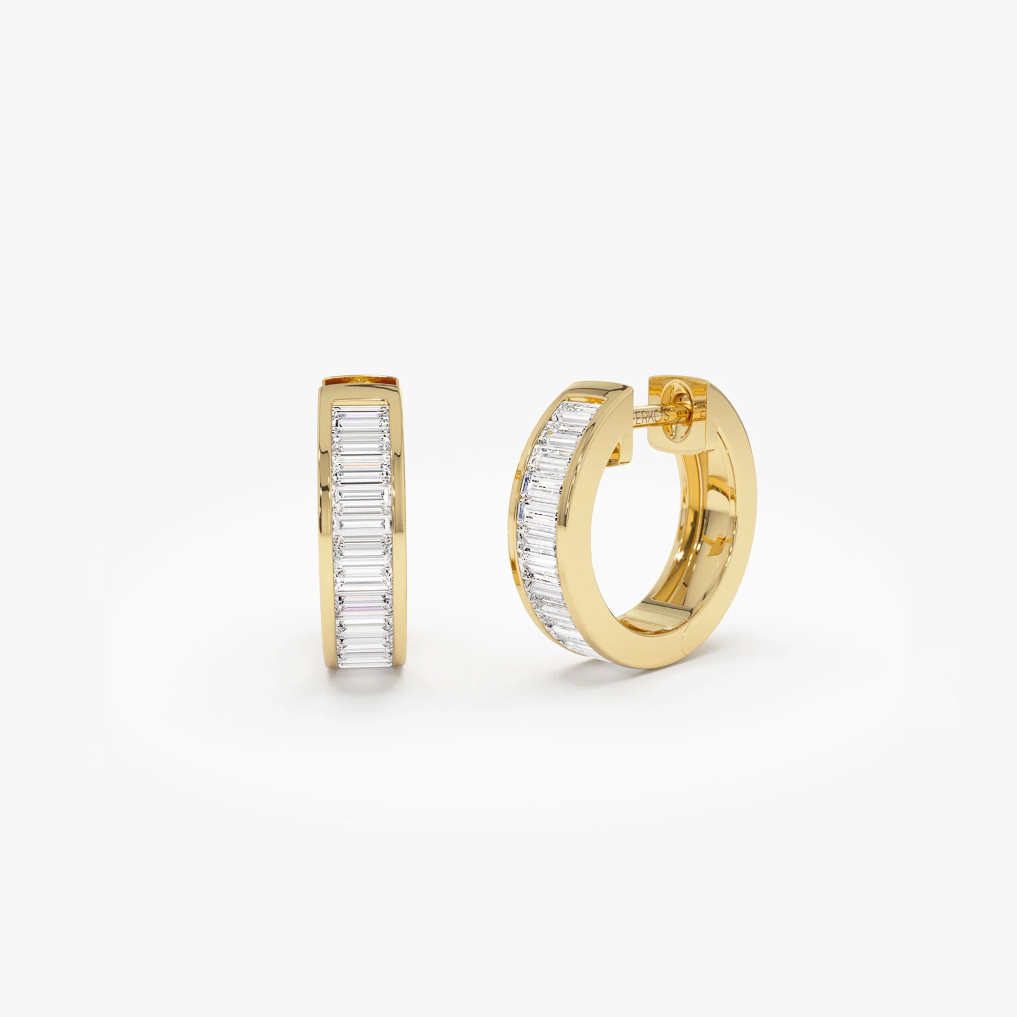 14k Channel Set Baguette Diamond Hoop Earrings