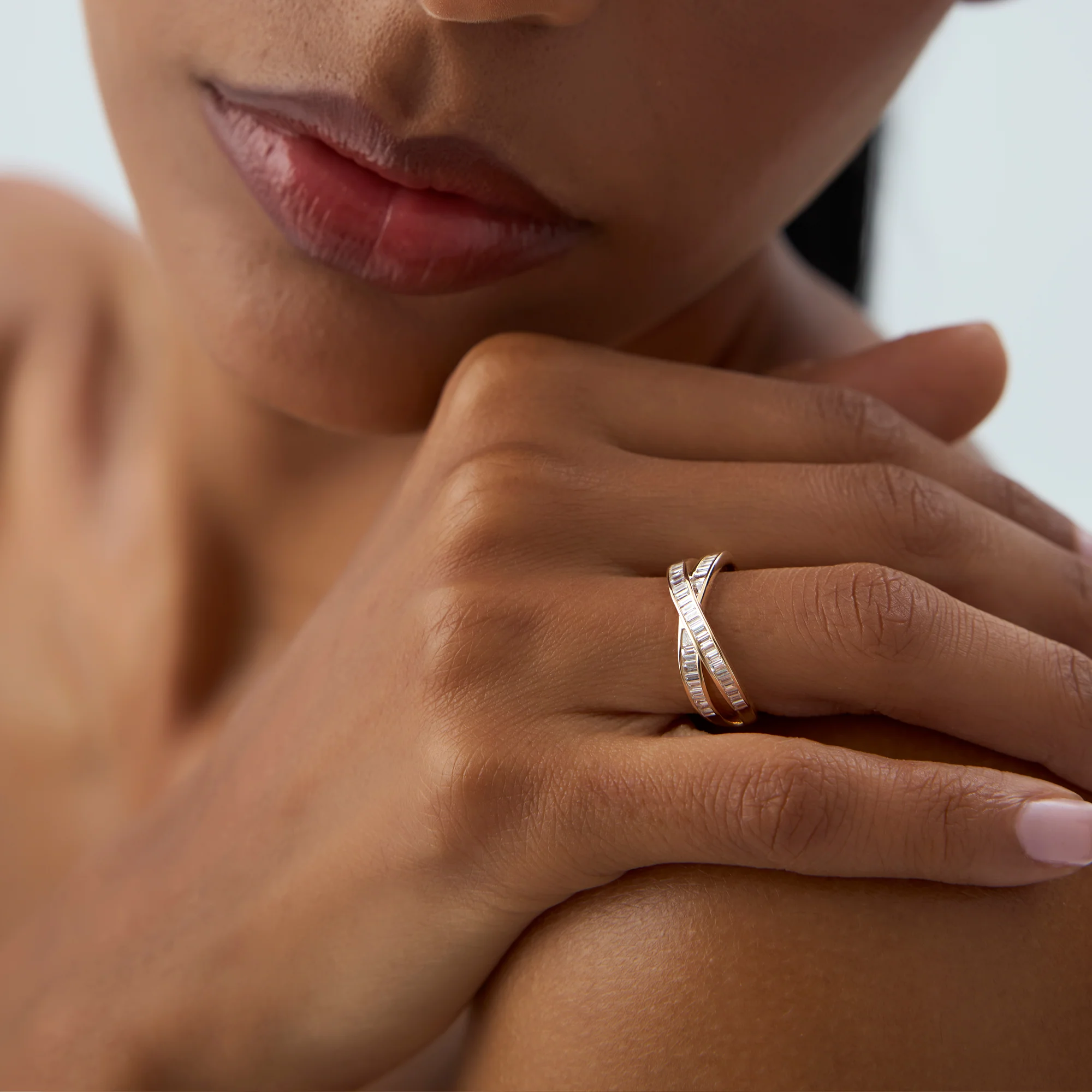 14k Channel Setting Baguette Diamond Crossover Band - Image 2