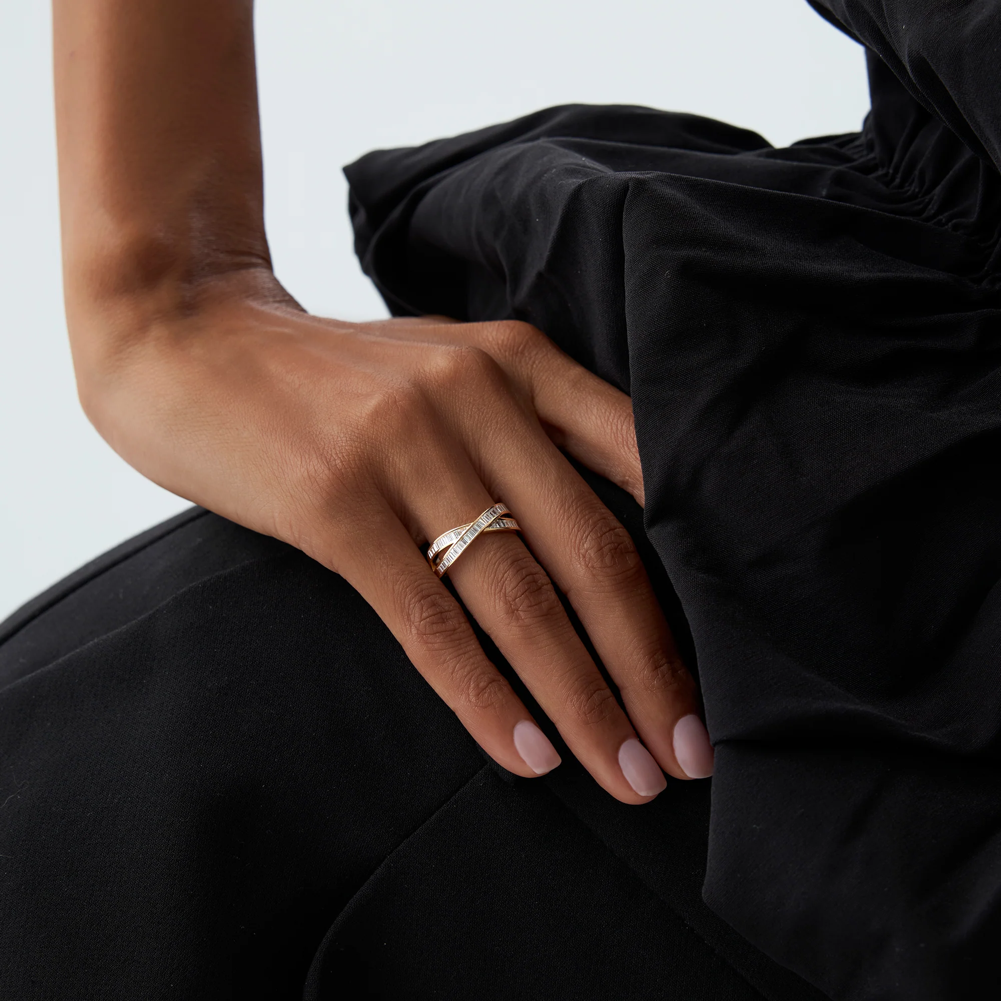 14k Channel Setting Baguette Diamond Crossover Band - Image 3
