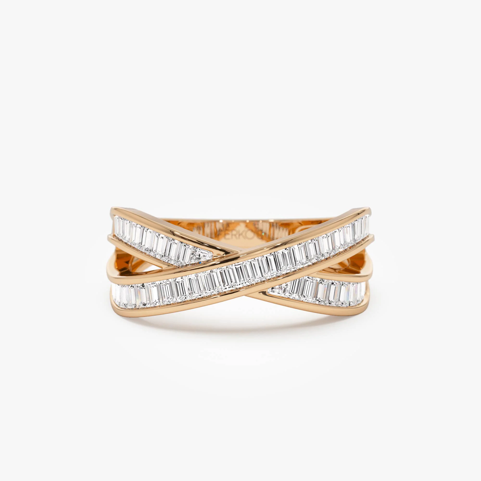 14k Channel Setting Baguette Diamond Crossover Band - Image 7