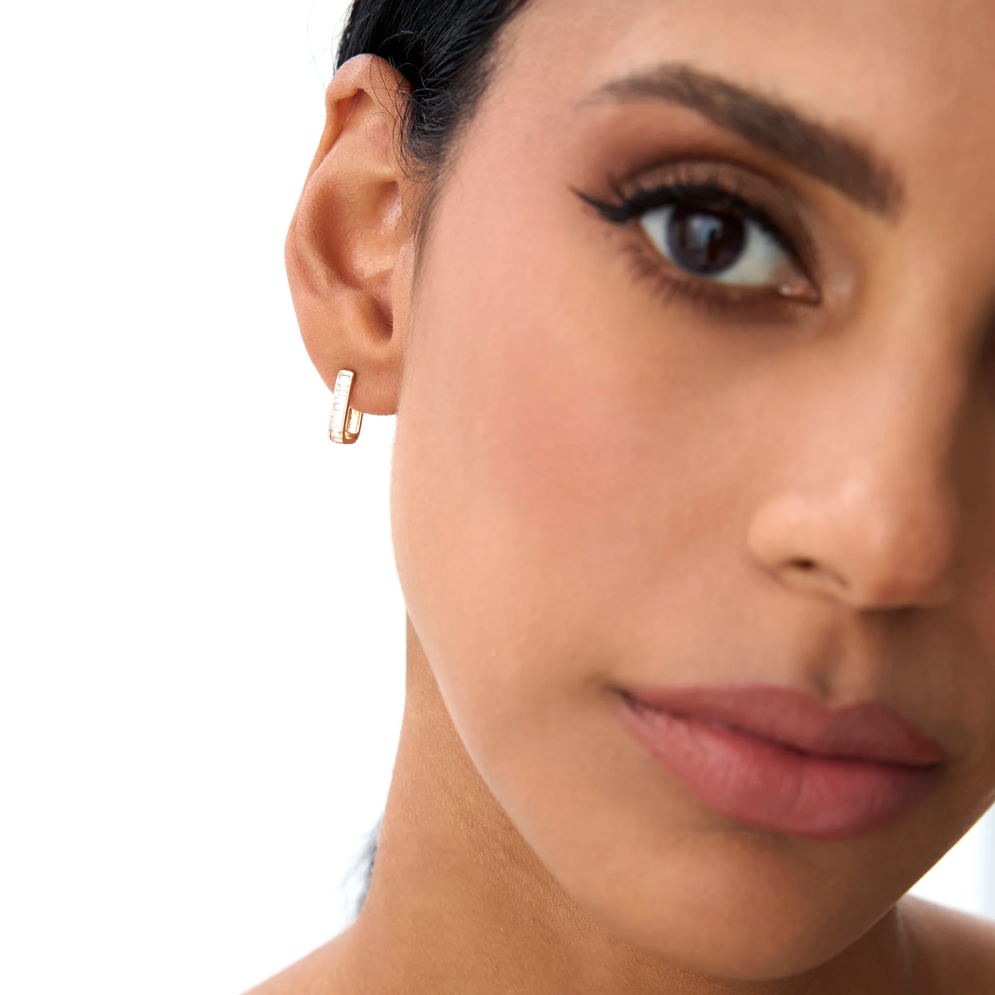 14k Channel Settinng Baguette Diamond Unique Hoops - Image 5