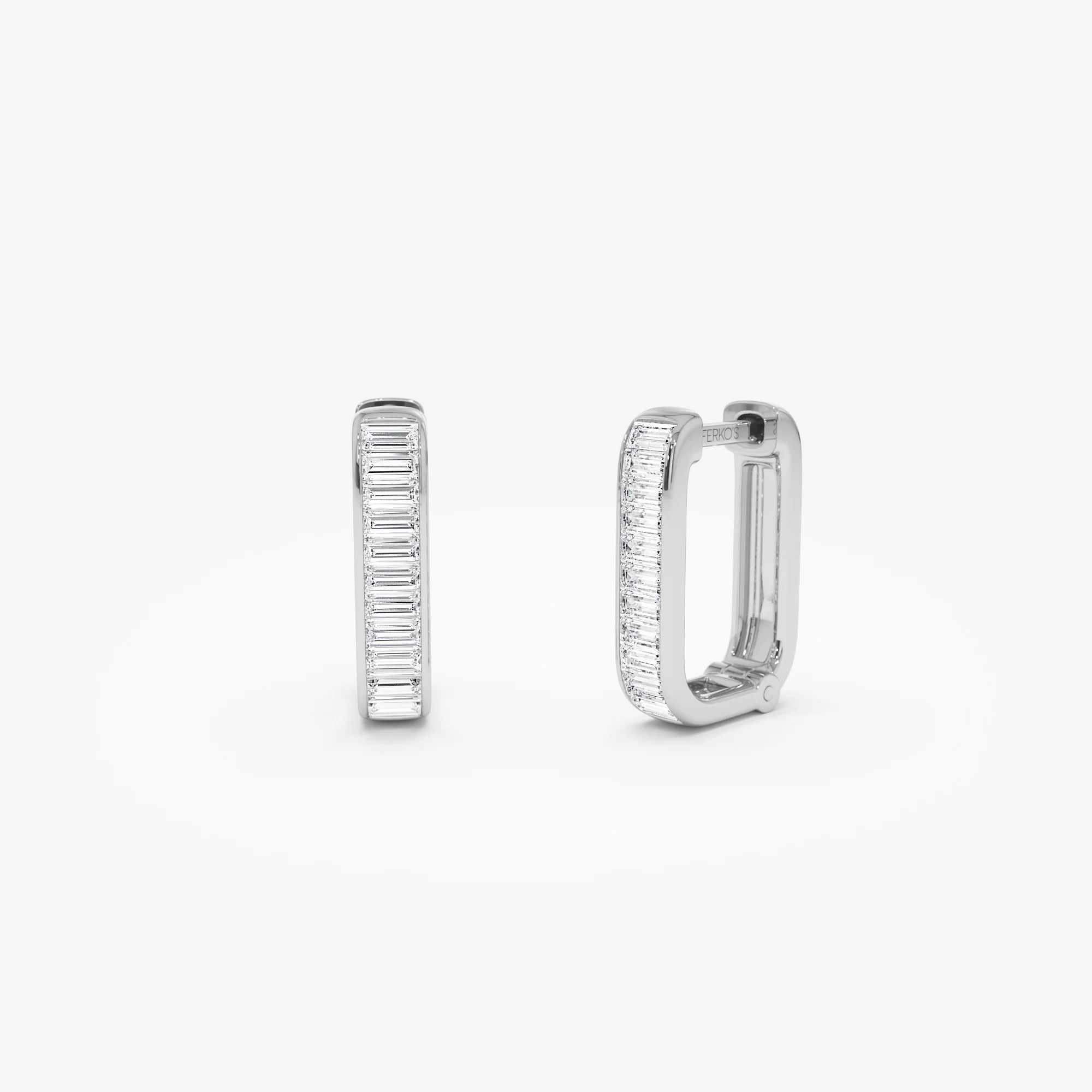14k Channel Settinng Baguette Diamond Unique Hoops - Image 7
