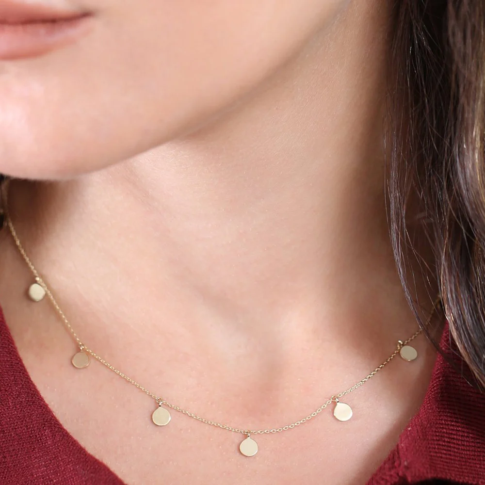 14k Coin Disc Choker Necklace - Image 5