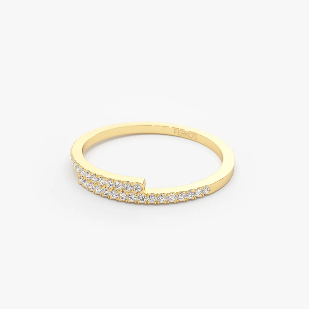 14k Cross Over Diamond Stackable Ring - Image 8