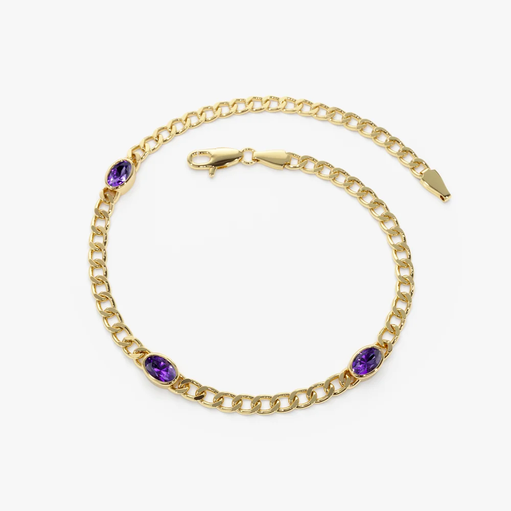 14k Cuban Link Bracelet w/ Bezel Setting Amethyst - Image 6