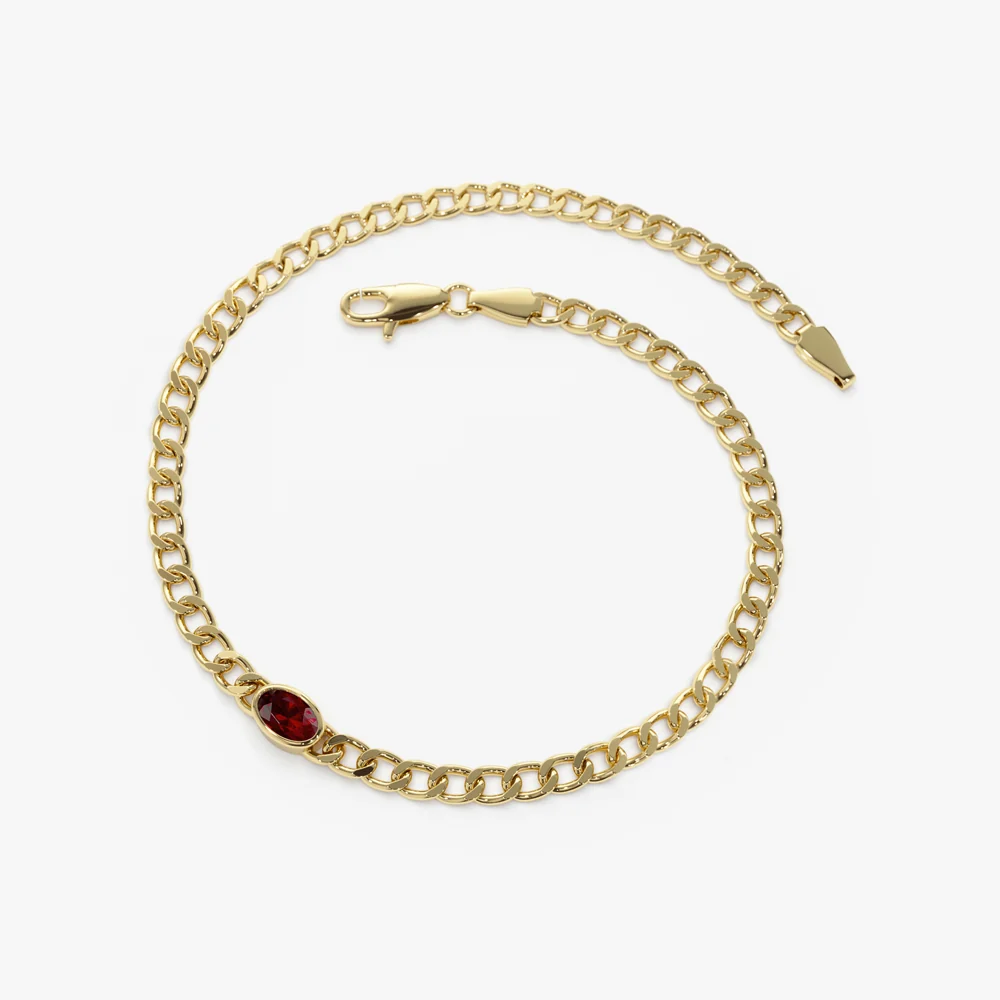14k Cuban Link Bracelet w/ Bezel Setting Garnet - Image 8