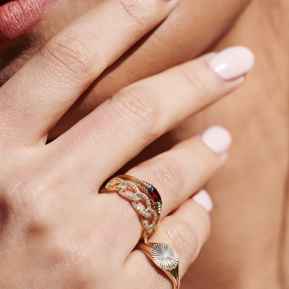 14k Curb Link Diamond Pave Ring - Image 6