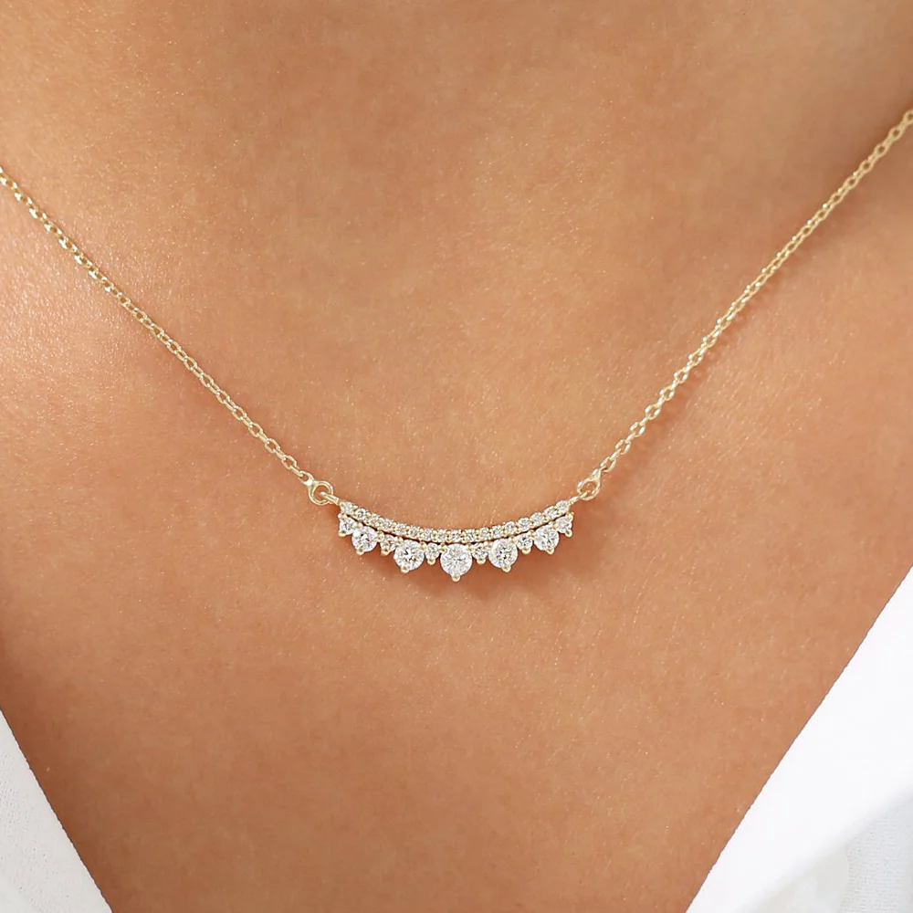 14K Gold Curved Bar Diamond Necklace - Image 3