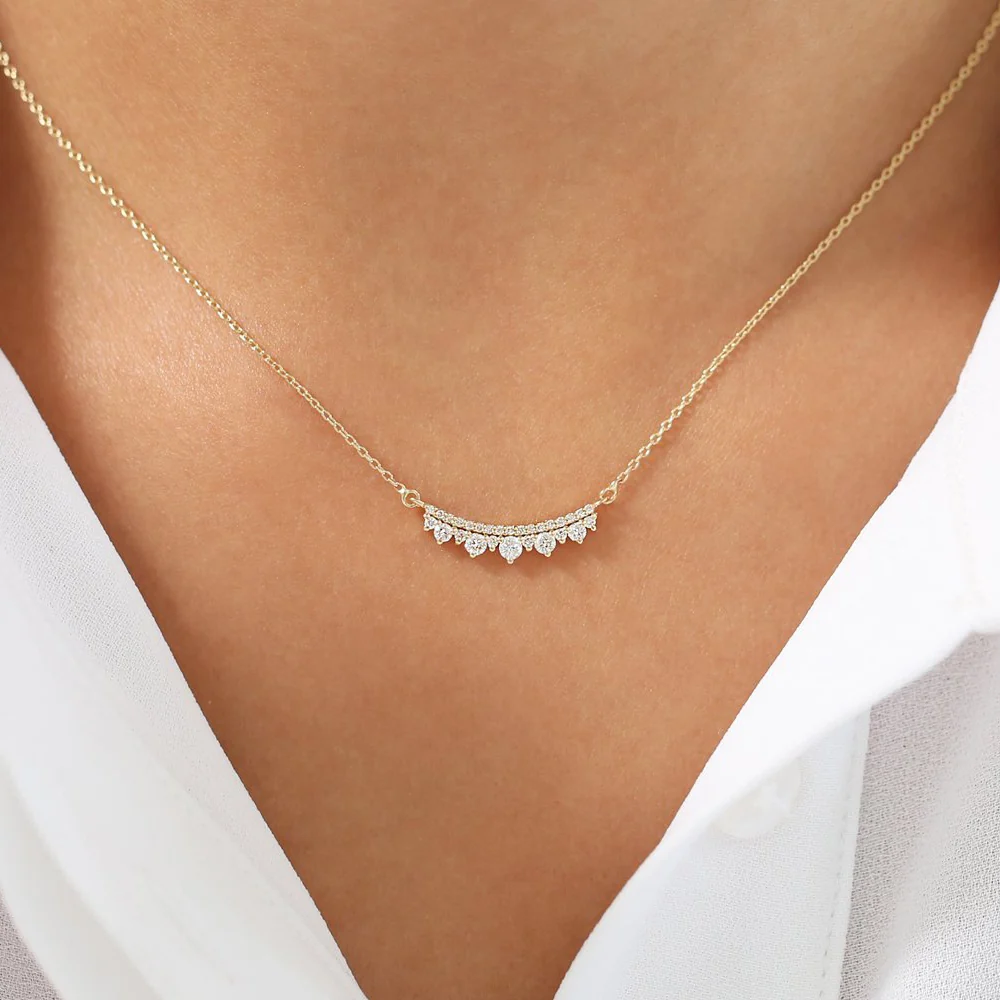 14K Gold Curved Bar Diamond Necklace - Image 4