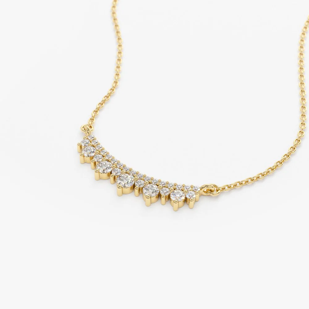 14K Gold Curved Bar Diamond Necklace - Image 7
