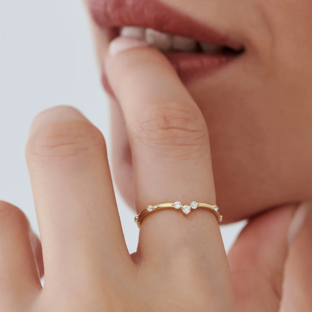 14k Curved Chevron Diamond Stacking Ring - Image 2
