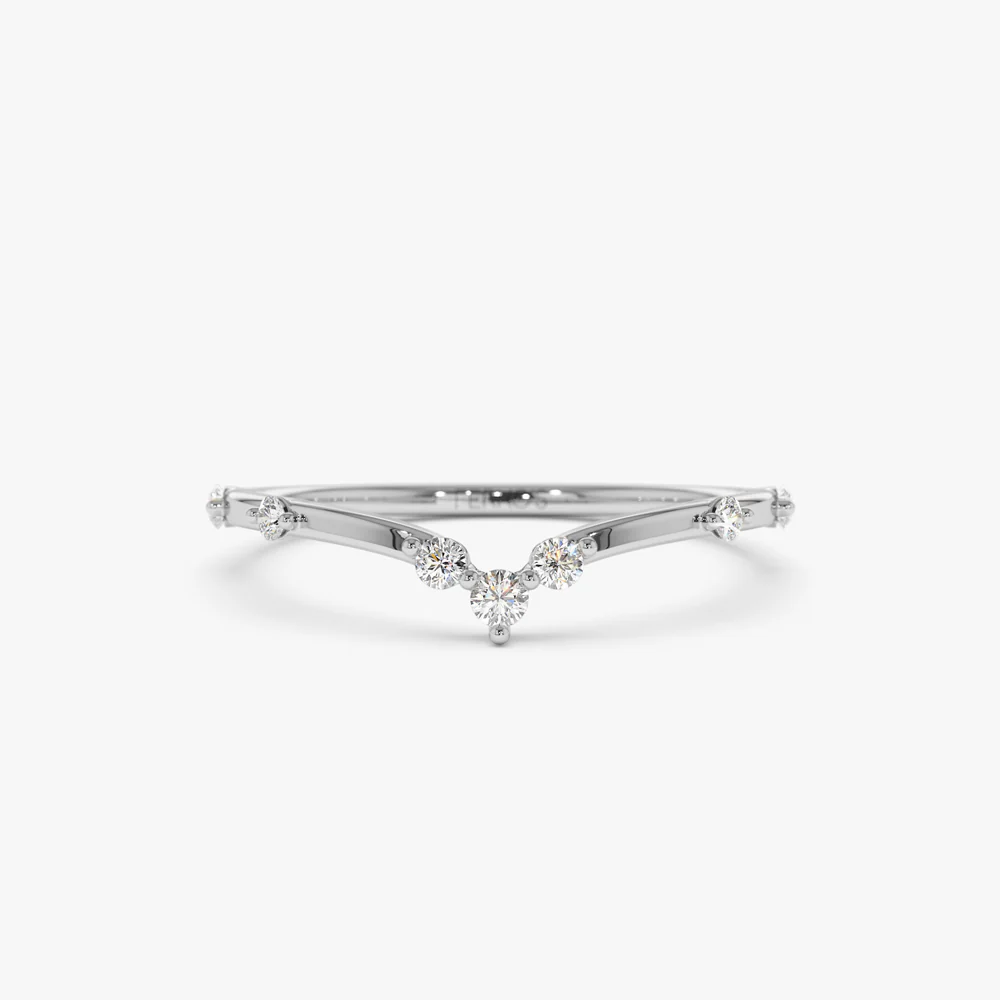 14k Curved Chevron Diamond Stacking Ring - Image 5