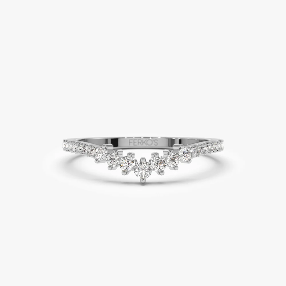 14k Curved Graduating Diamond Wedding Band - Image 6