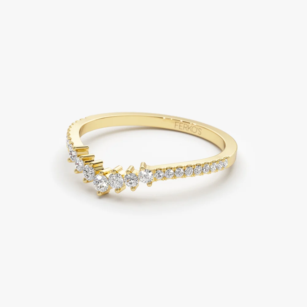 14k Curved Graduating Diamond Wedding Band - Image 7