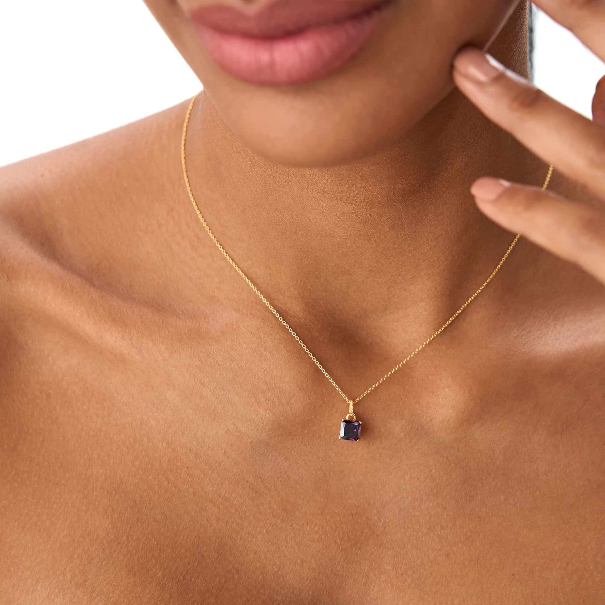 14K Cushion Cut Amethyst Solitaire Necklace - Image 2