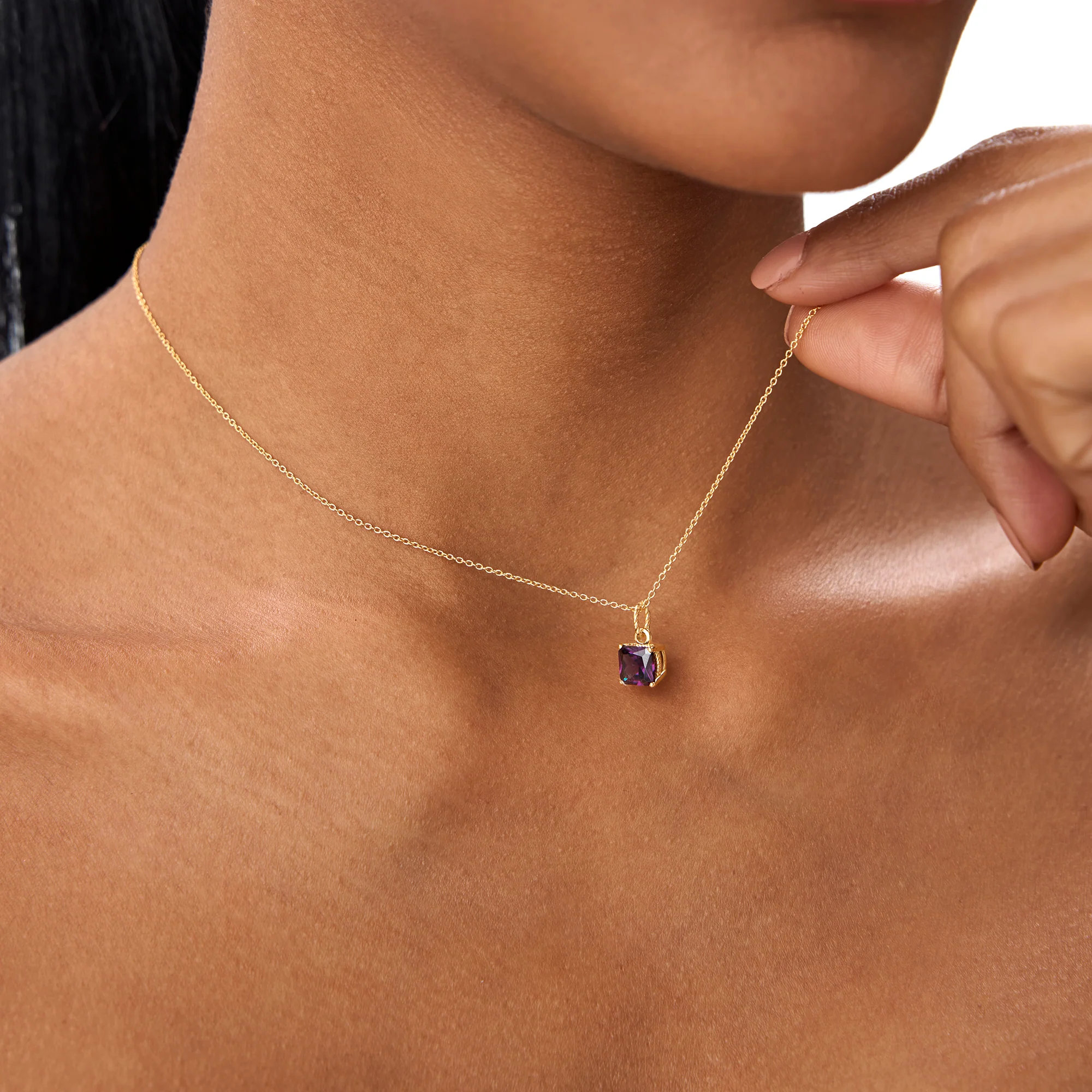 14K Cushion Cut Amethyst Solitaire Necklace - Image 3