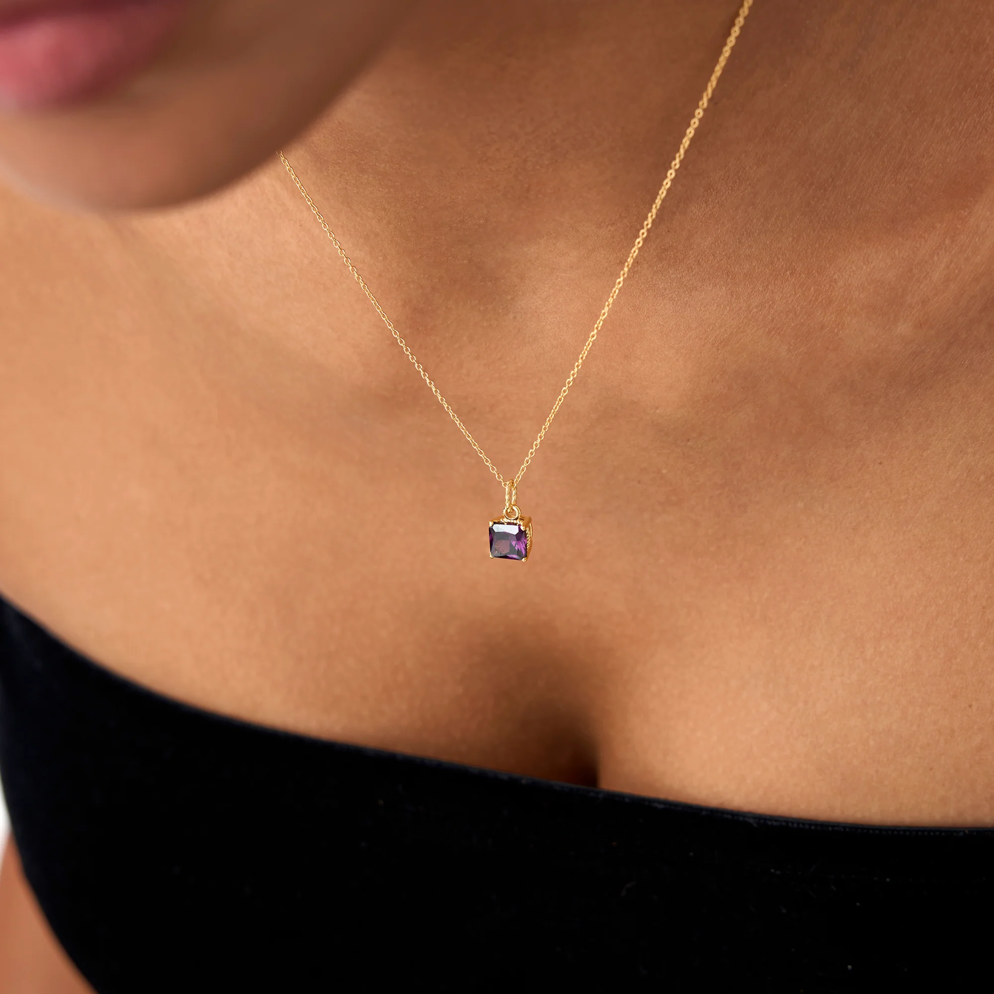 14K Cushion Cut Amethyst Solitaire Necklace - Image 5