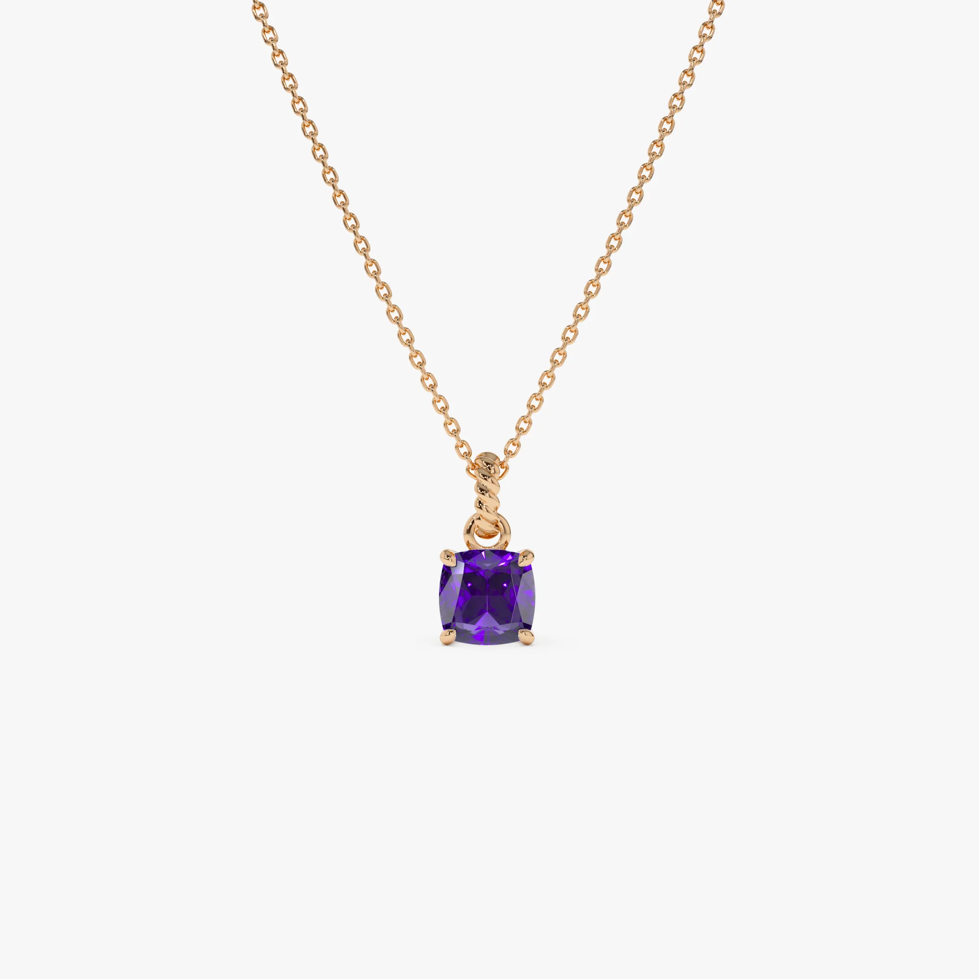 14K Cushion Cut Amethyst Solitaire Necklace - Image 6