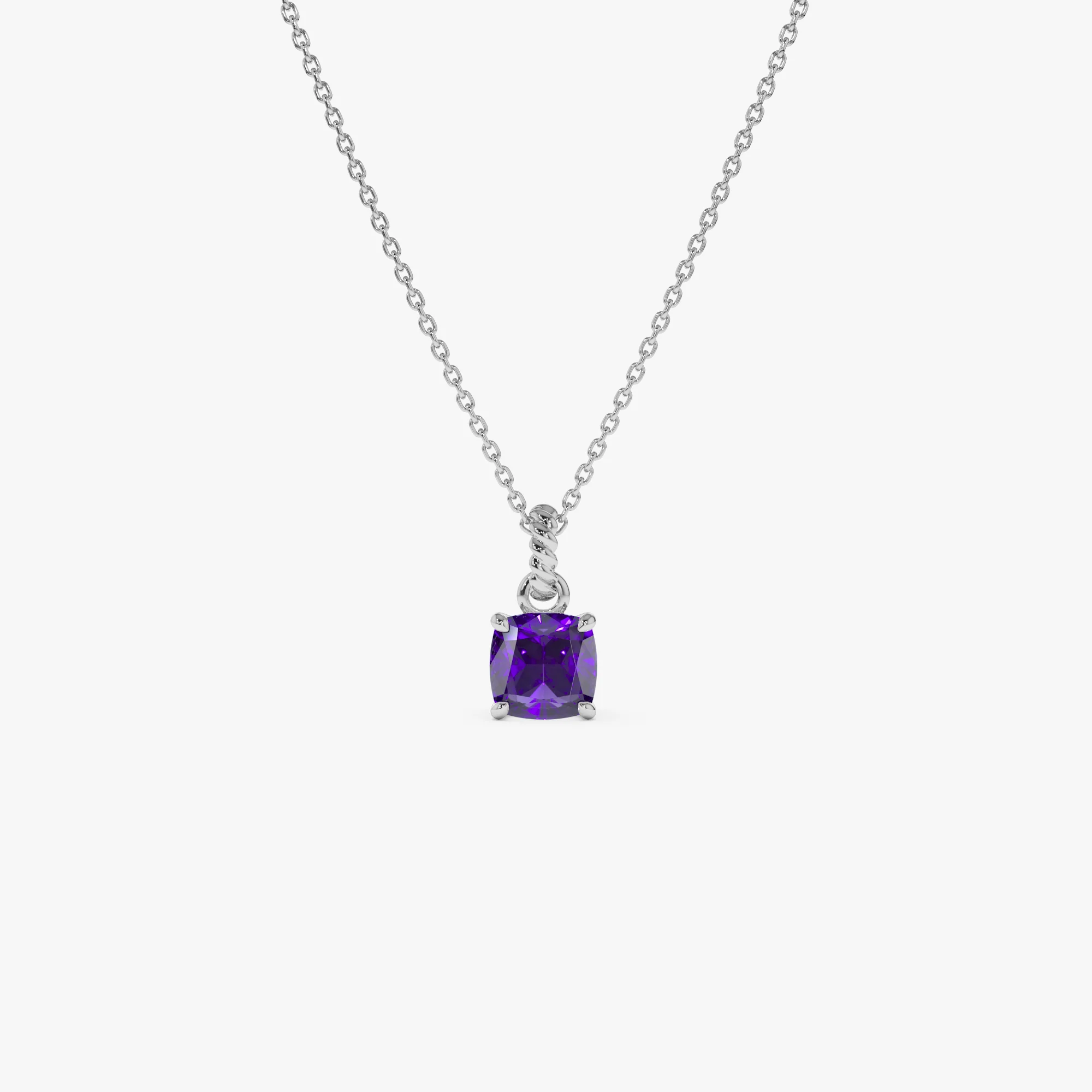 14K Cushion Cut Amethyst Solitaire Necklace - Image 7